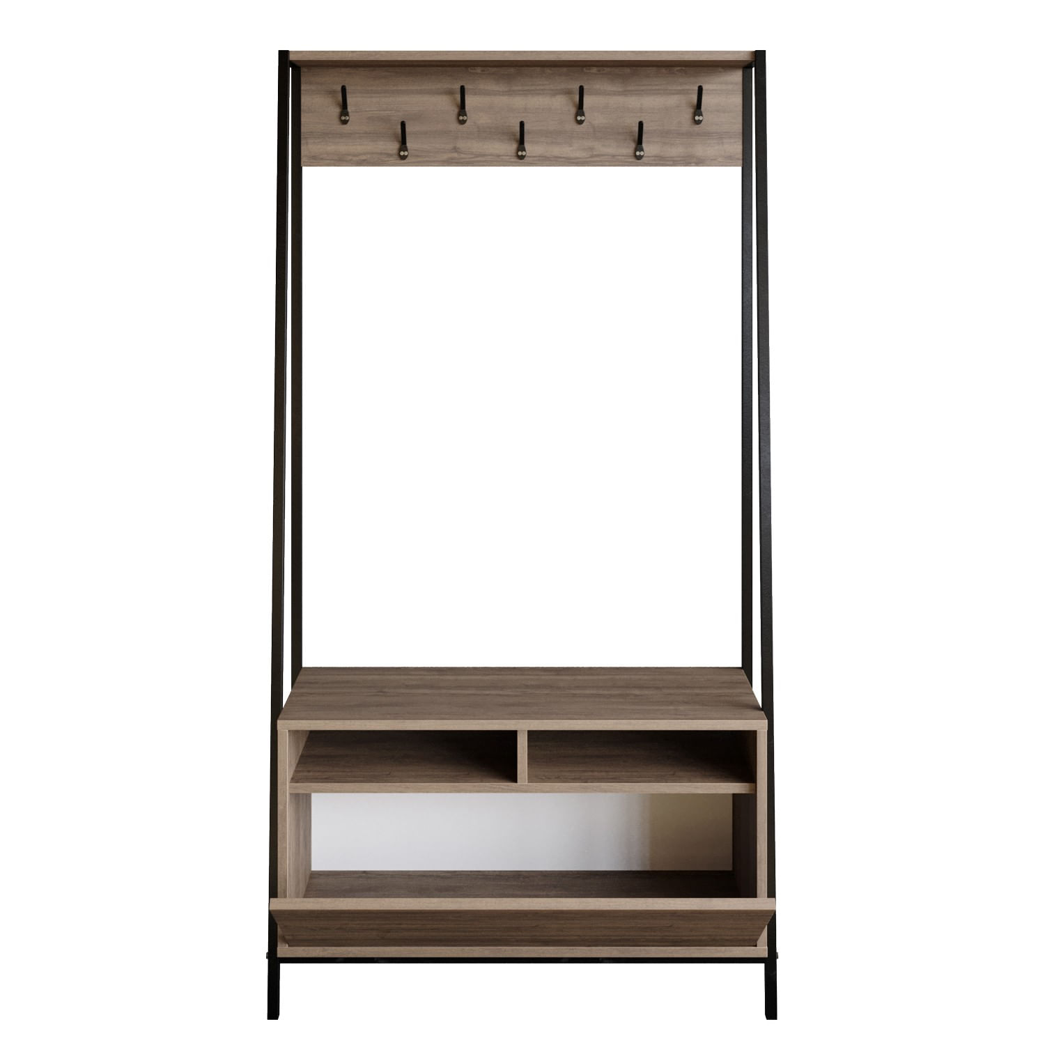 Cuier, Hanah Home, pal melaminat, nuc si negru, 94x35.3x180 cm — imaginea 3