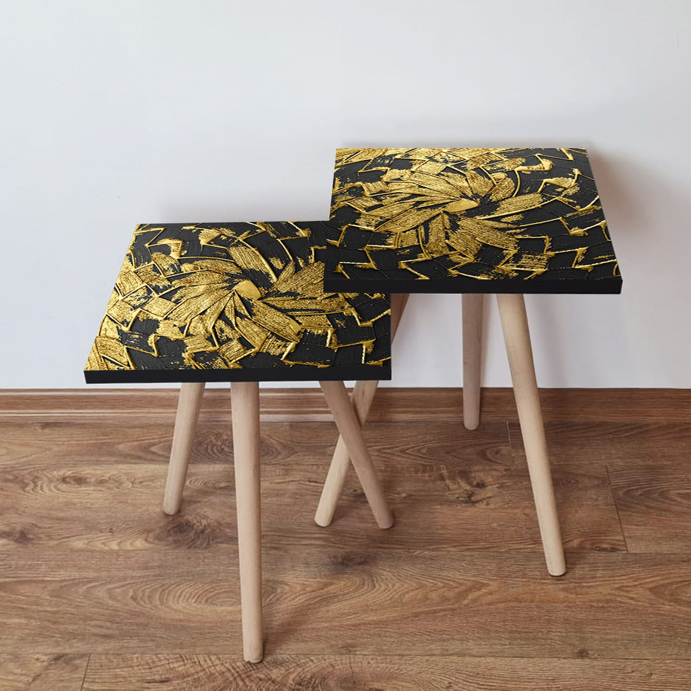 Set masute cuib, Hanah Home, mdf, negru auriu, 35x47x35 cm, 35x42x35 cm