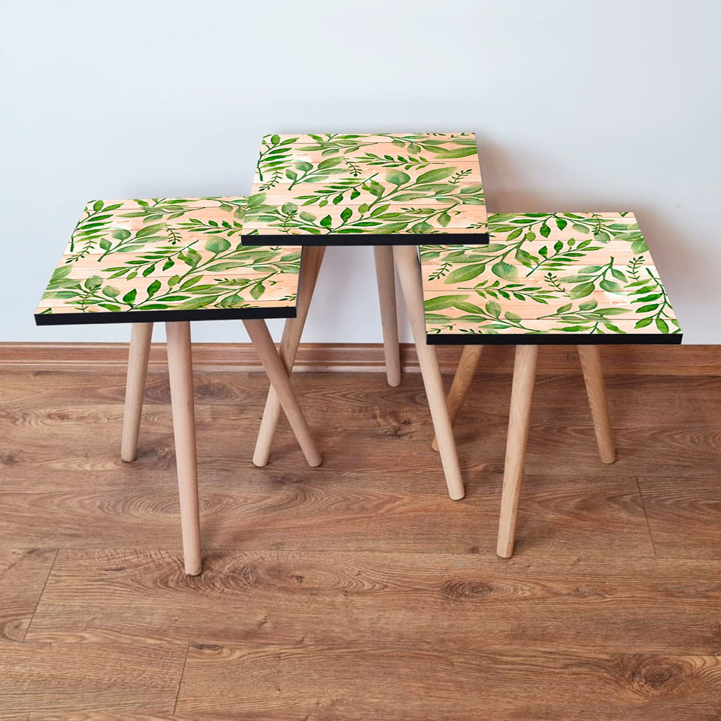 Set masute cuib, Hanah Home, mdf, somon si verde, 35x35x52 cm