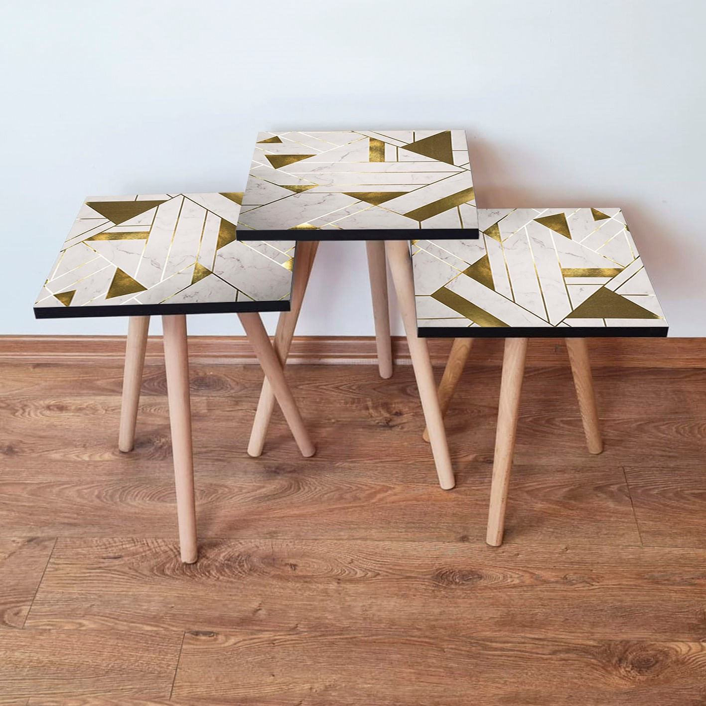 Set masute suprapuse, Hanah Home, mdf, alb auriu, 35x35x52 cm