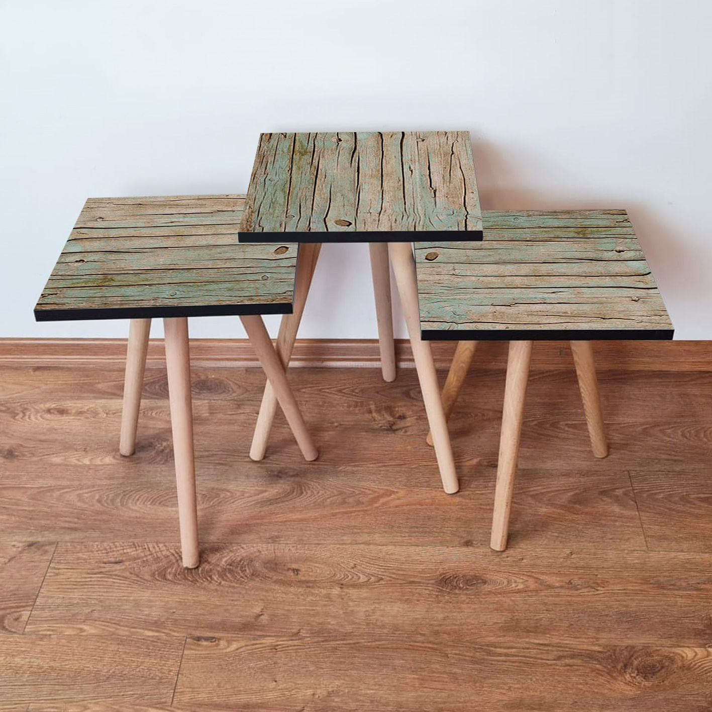Set masute de cafea, Hanah Home, mdf, verde si maro, 35x35x52 cm