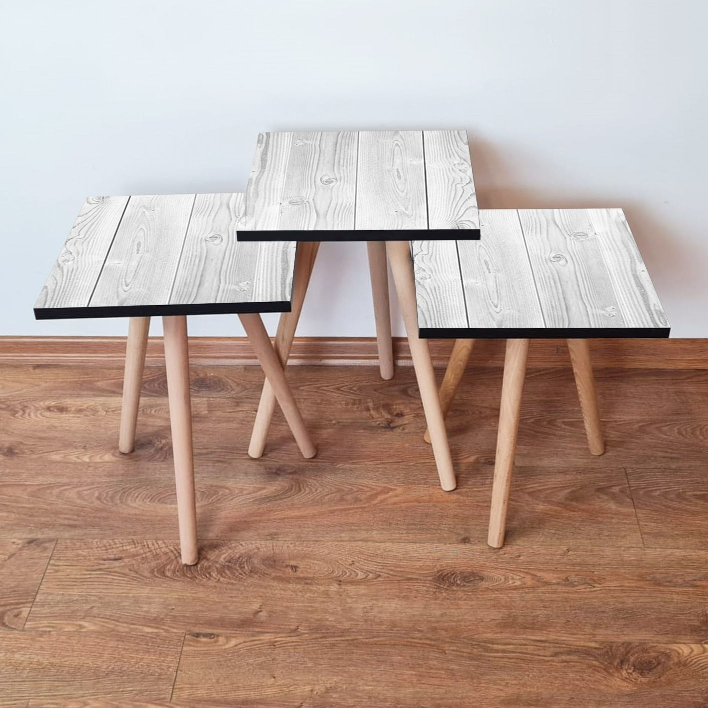 Set masute de cafea, Hanah Home, mdf, alb, 35x35x52 cm