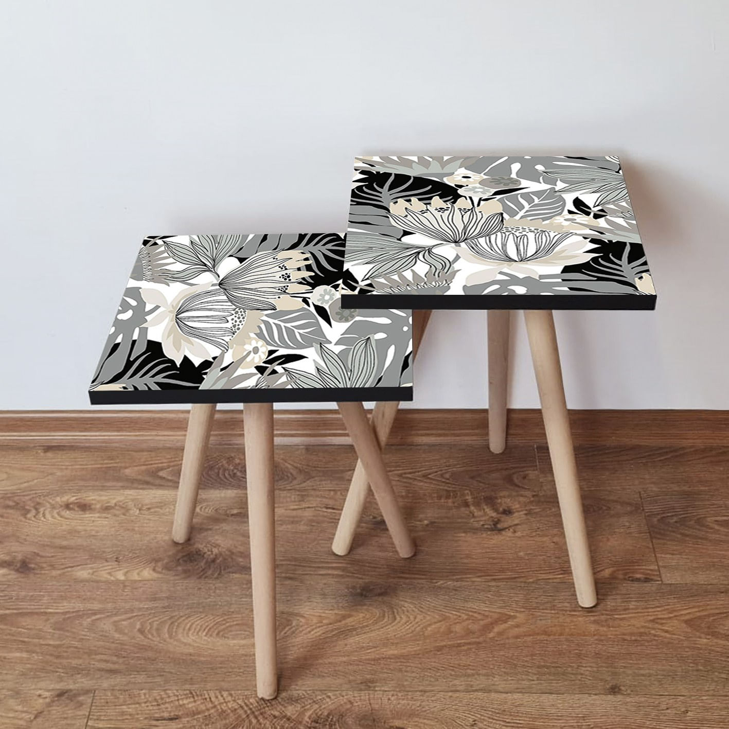 Set masute de cafea, Hanah Home, mdf, negru alb gri bej, 35x35x47 cm