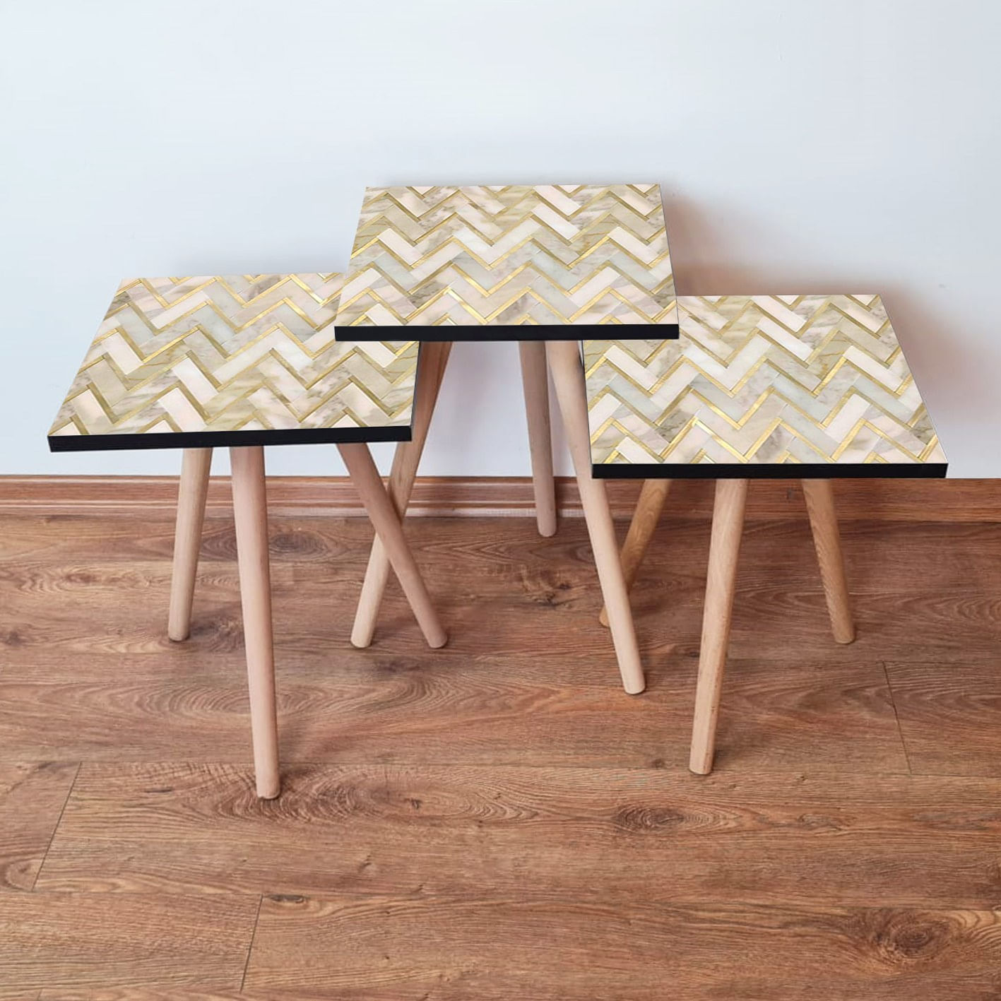 Set mese cuib, Hanah Home, mdf, bej auriu, 3 piese, 35x35x52 cm