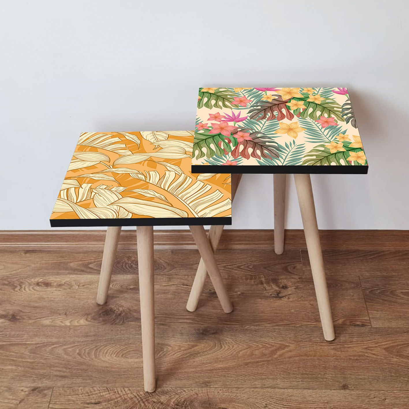 Set mese de cafea cuib, Hanah Home, mdf, multicolor, 35x35x47 cm, picioare lemn fag