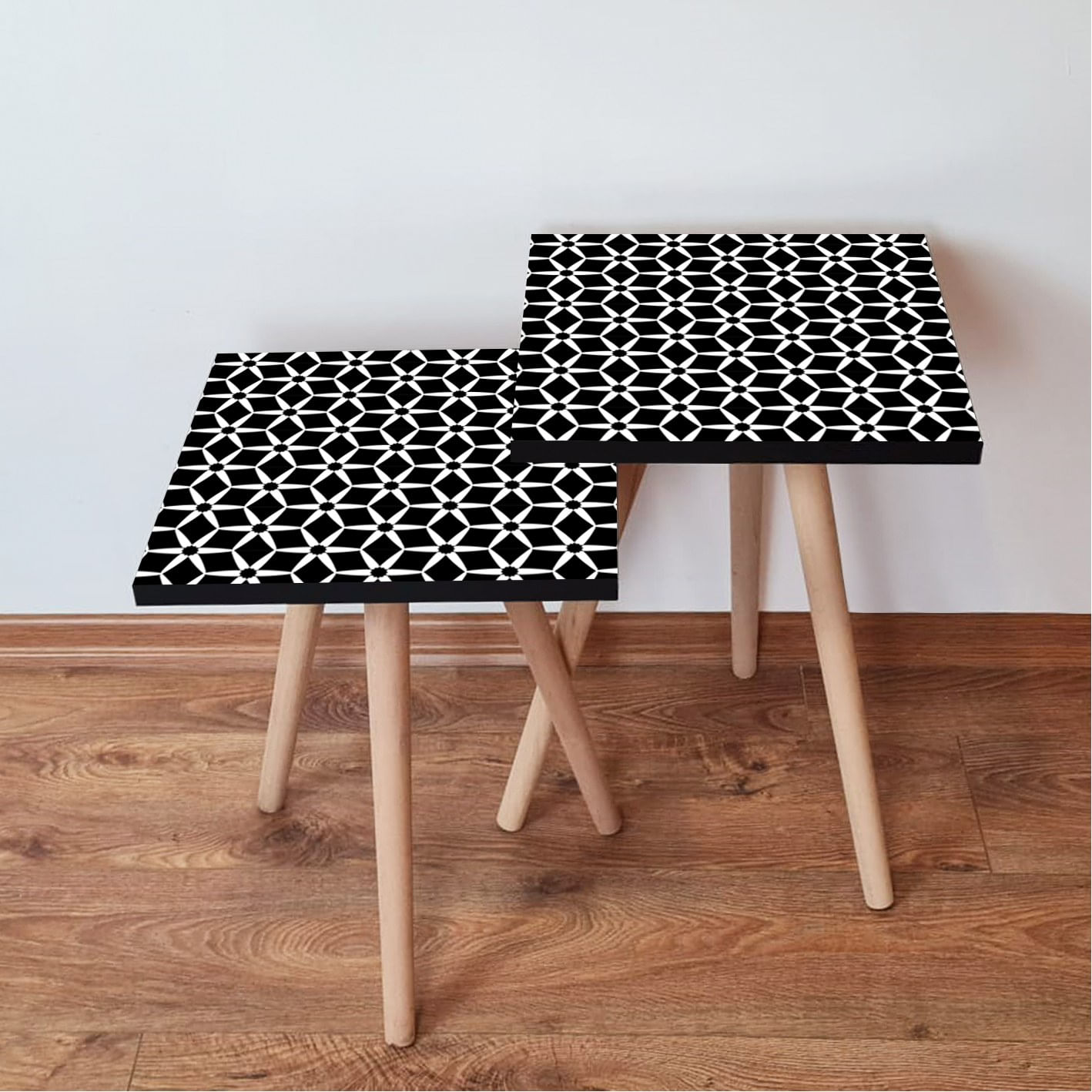 Set masute de cafea, Hanah Home, mdf, alb negru, 35x35x47 cm, 2 piese