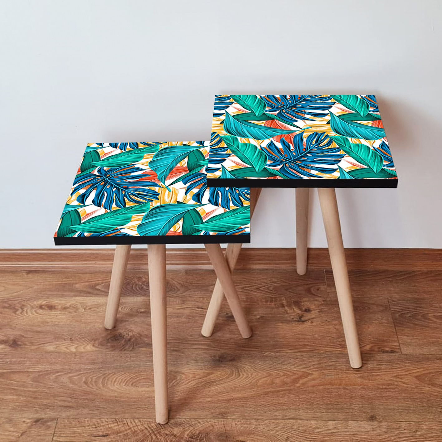 Set masute de cafea suprapuse, Hanah Home, mdf, multicolor, 35x47x35 cm, picioare lemn fag