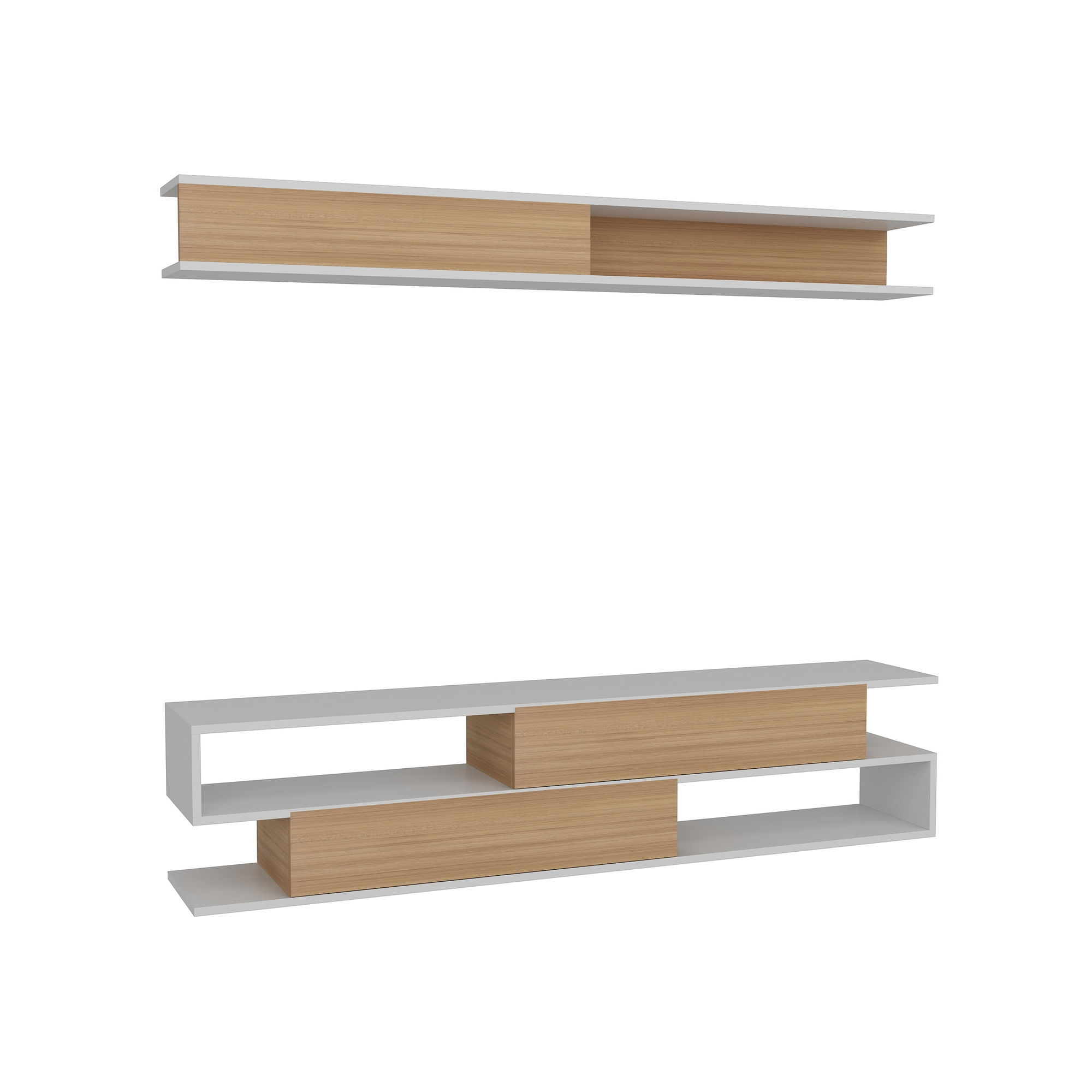 Comoda tv, Hanah Home, pal melaminat, alb si tec, 176x39x31.5 cm — imaginea 2
