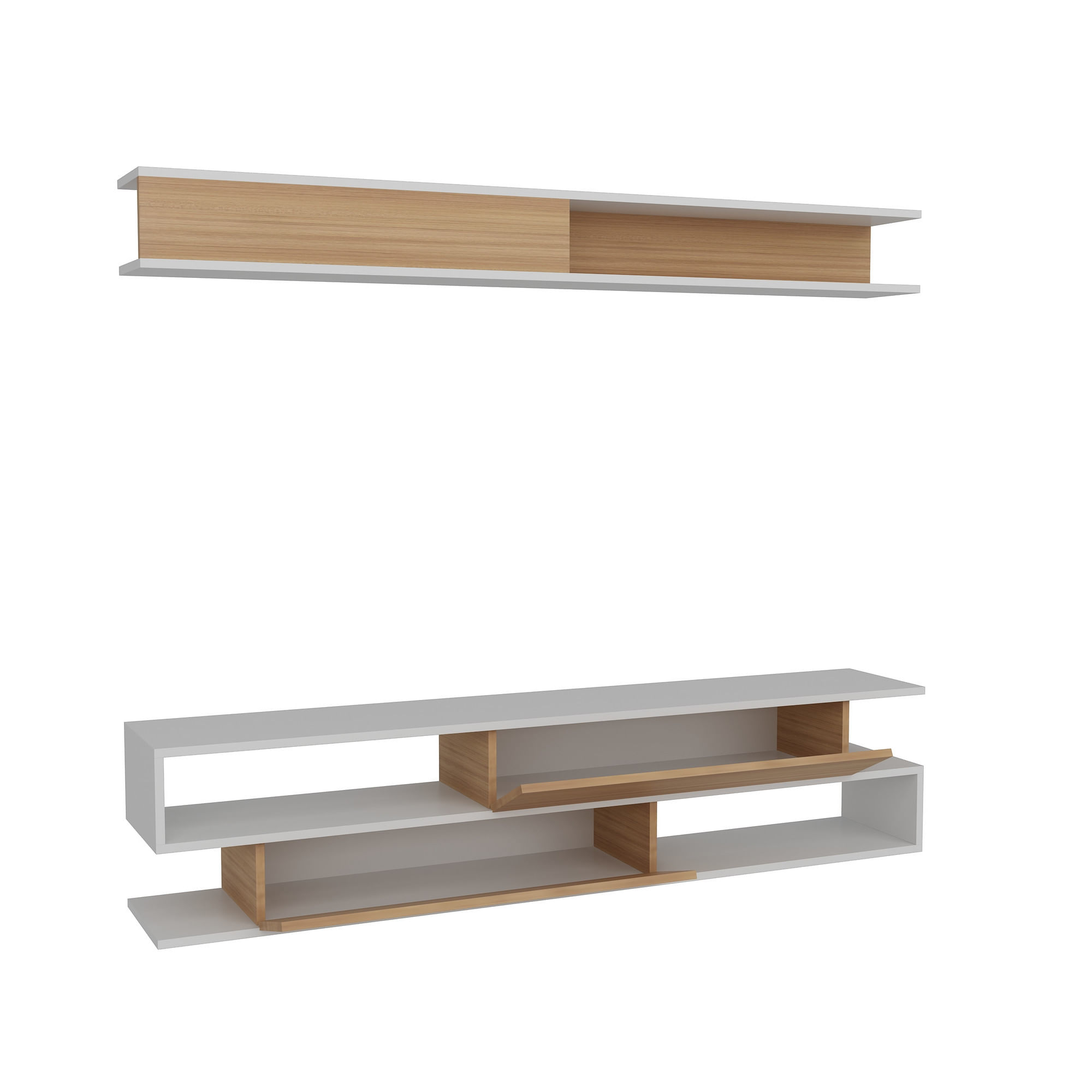 Comoda tv, Hanah Home, pal melaminat, alb si tec, 176x39x31.5 cm — imaginea 3
