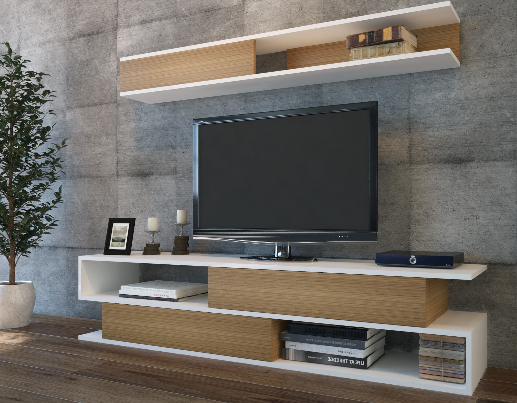 Comoda tv, Hanah Home, pal melaminat, alb si tec, 176x39x31.5 cm — imaginea 4