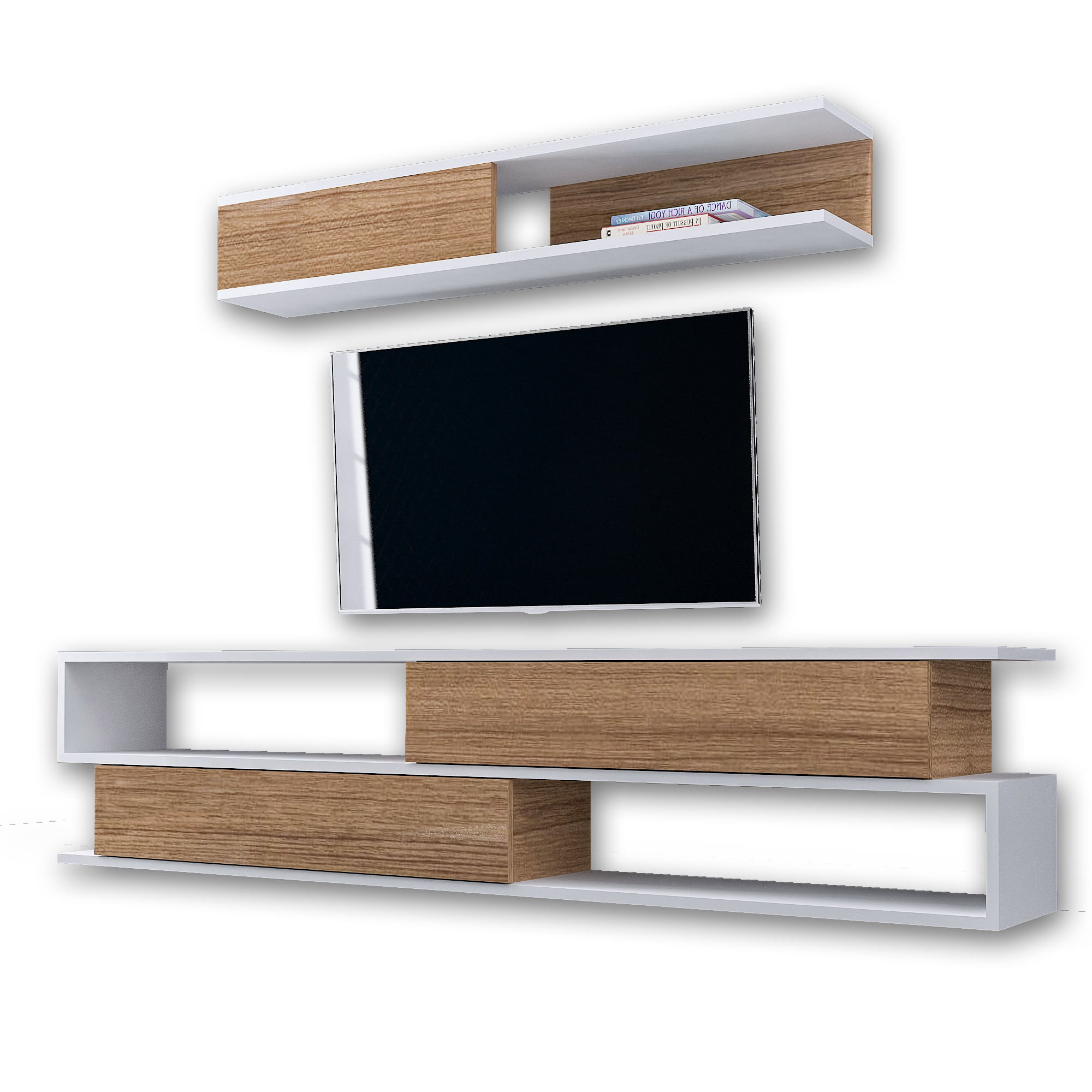 Comoda tv, Hanah Home, pal melaminat, alb si tec, 176x39x31.5 cm — imaginea 5