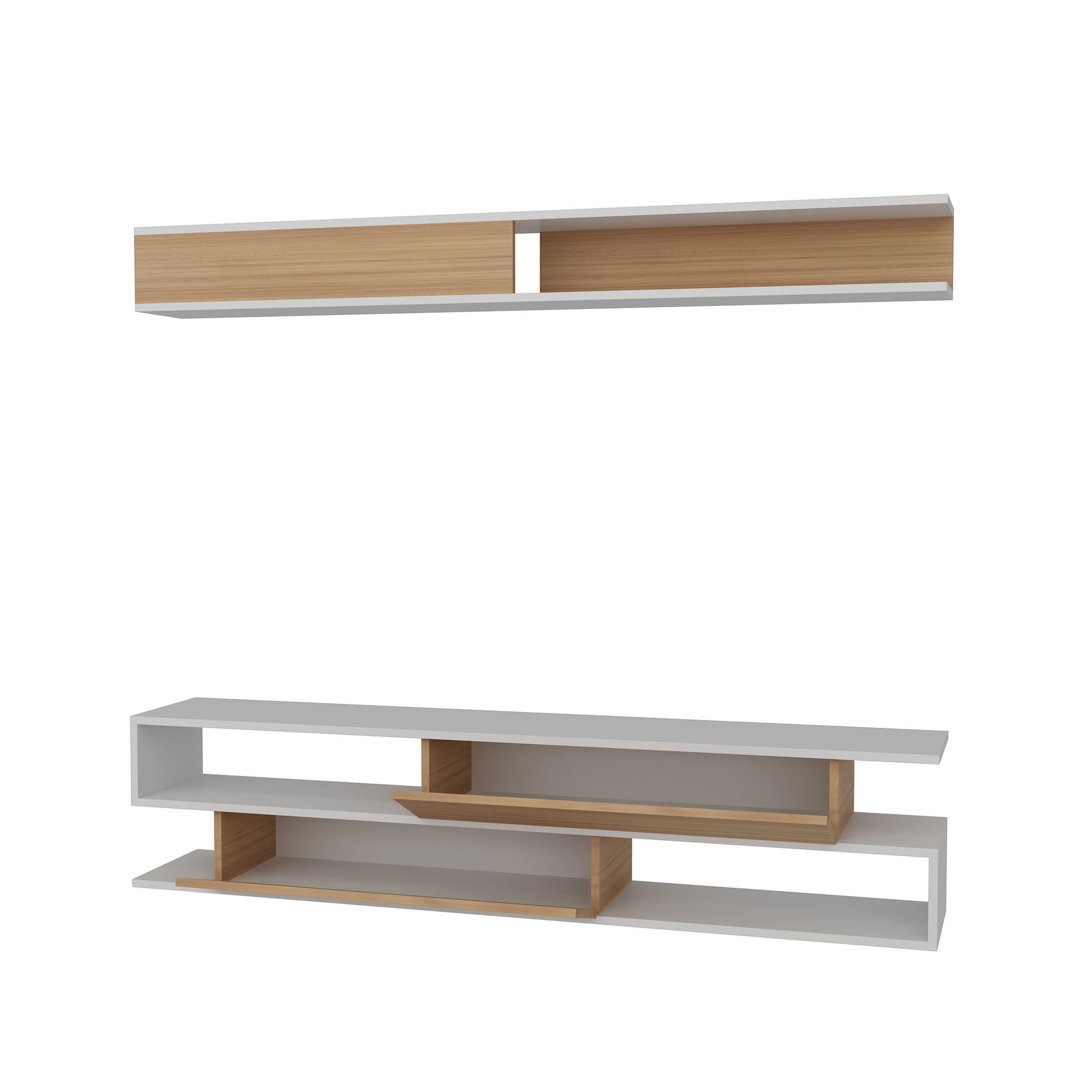 Comoda tv, Hanah Home, pal melaminat, alb si tec, 176x39x31.5 cm — imaginea 6