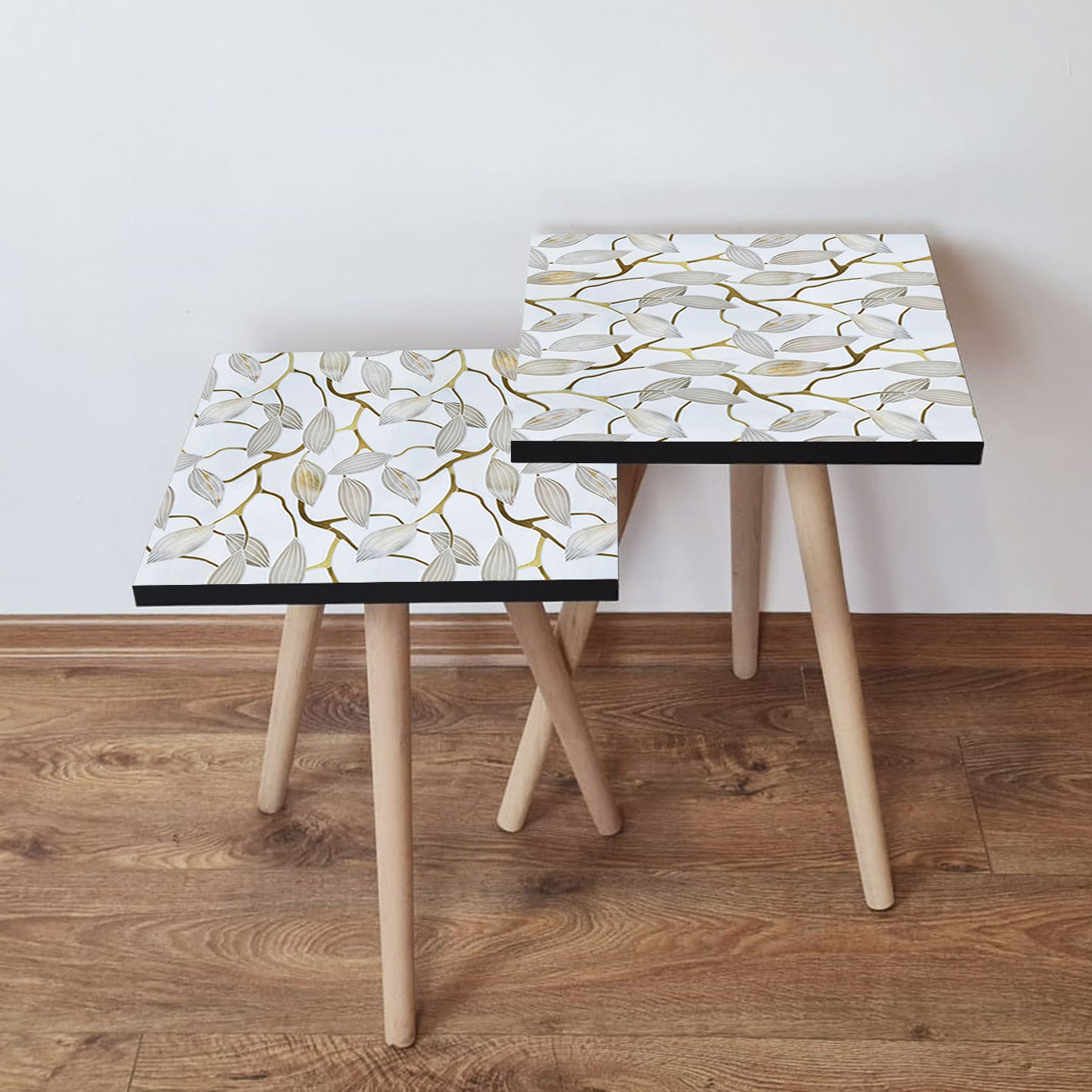 Set masute de cafea, Hanah Home, mdf, alb gri auriu, 35x35x47 cm, 35x35x42 cm