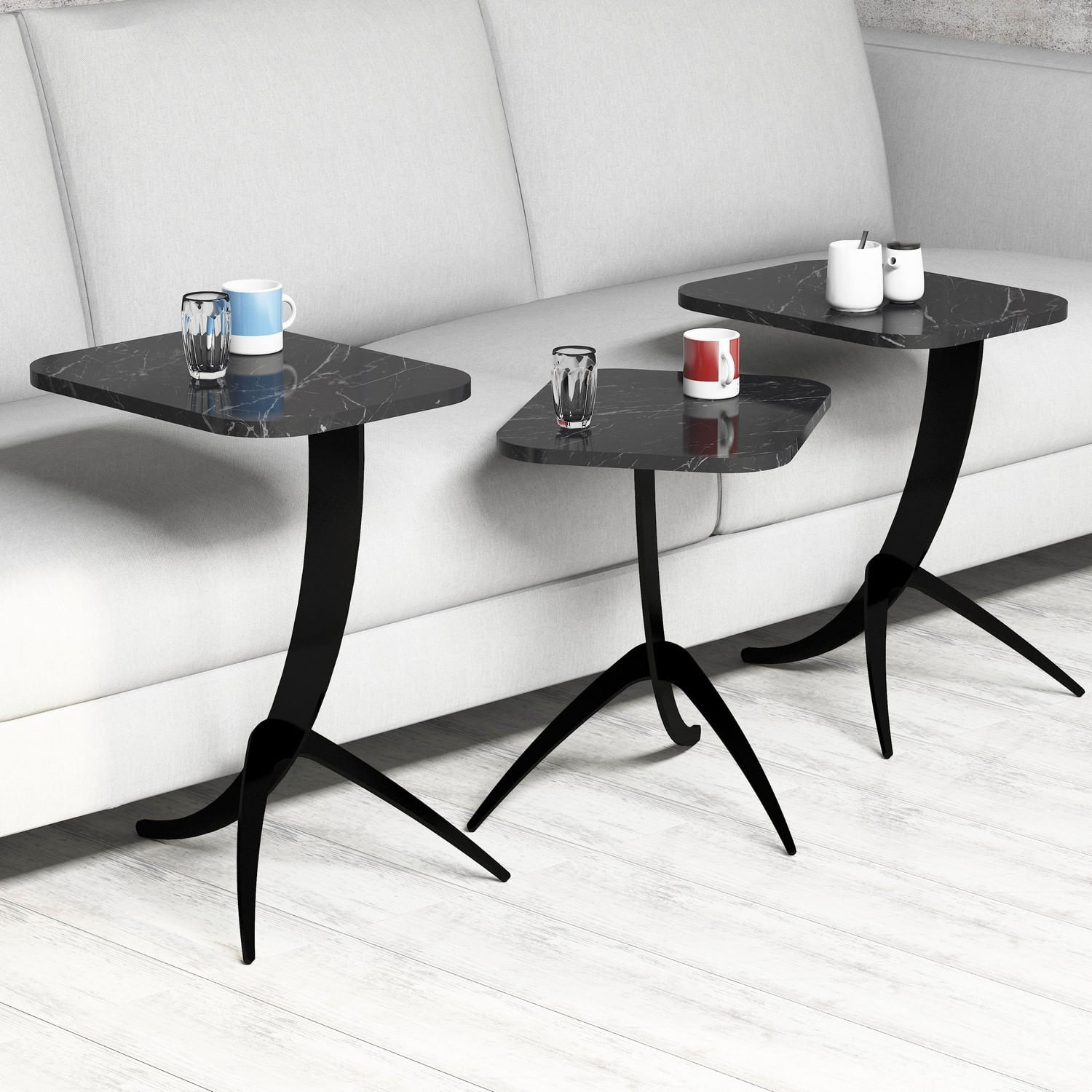 Set masute de cafea, Hanah Home, panou de particule melaminat, negru, 35x60x45 cm, picioare metalice — imaginea 2