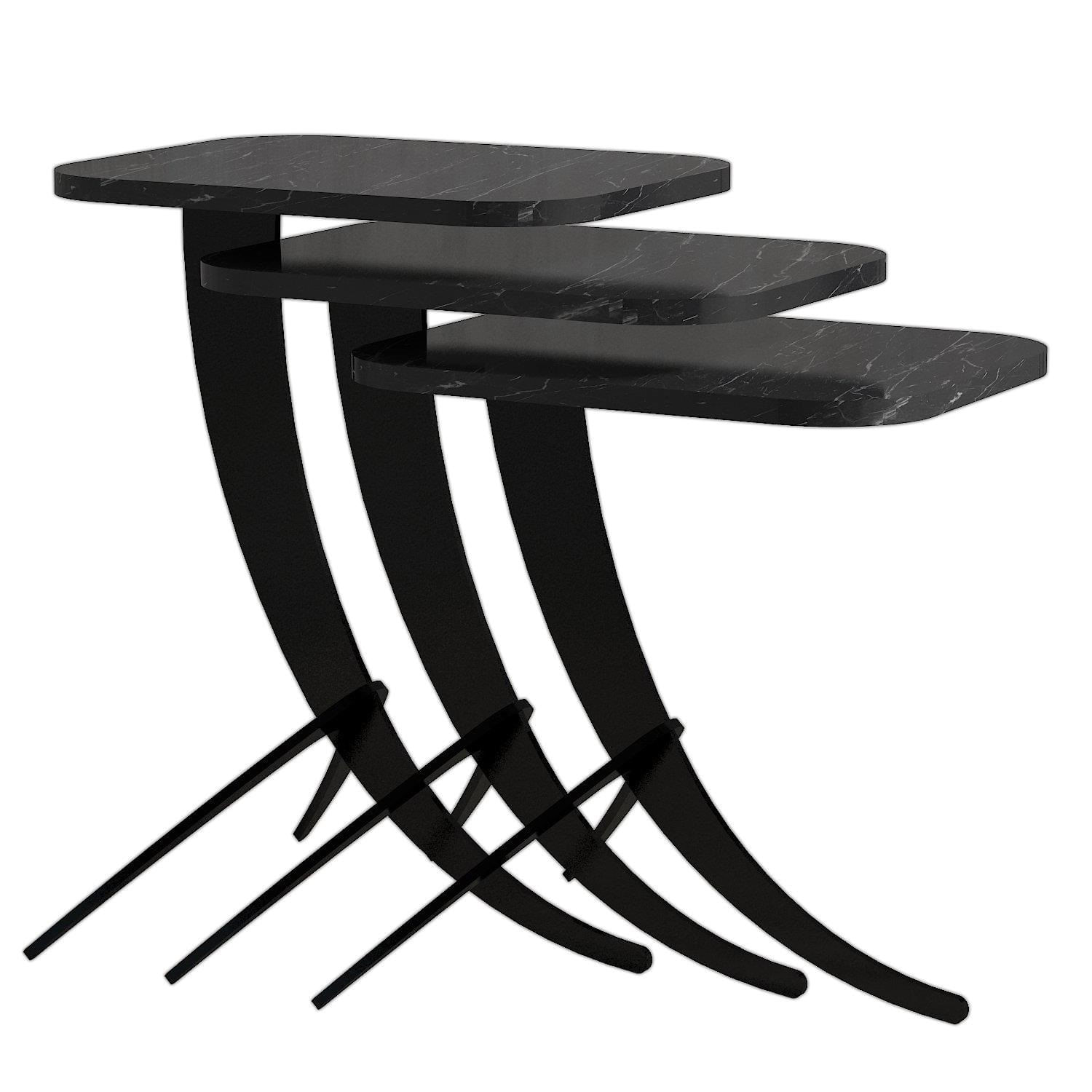 Set masute de cafea, Hanah Home, panou de particule melaminat, negru, 35x60x45 cm, picioare metalice — imaginea 3