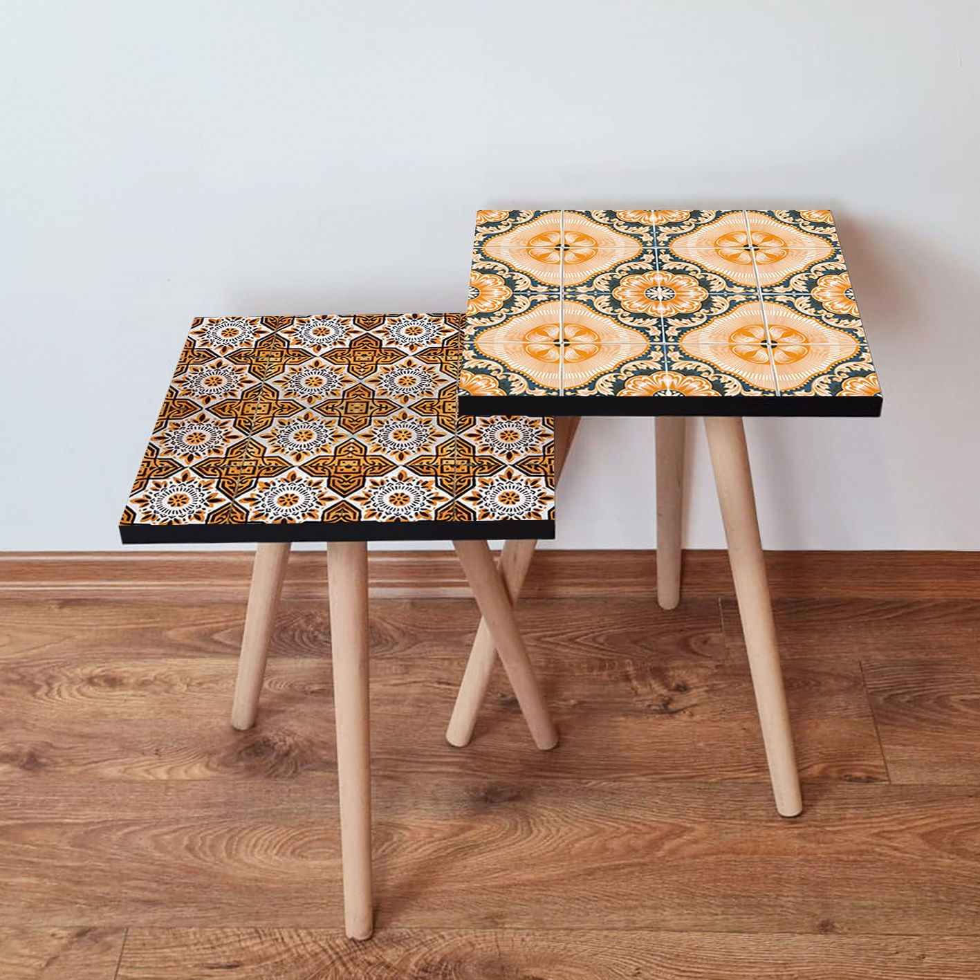 Set masute de cafea, Hanah Home, mdf, portocaliu si alb, 35x35x47 cm, 2 piese
