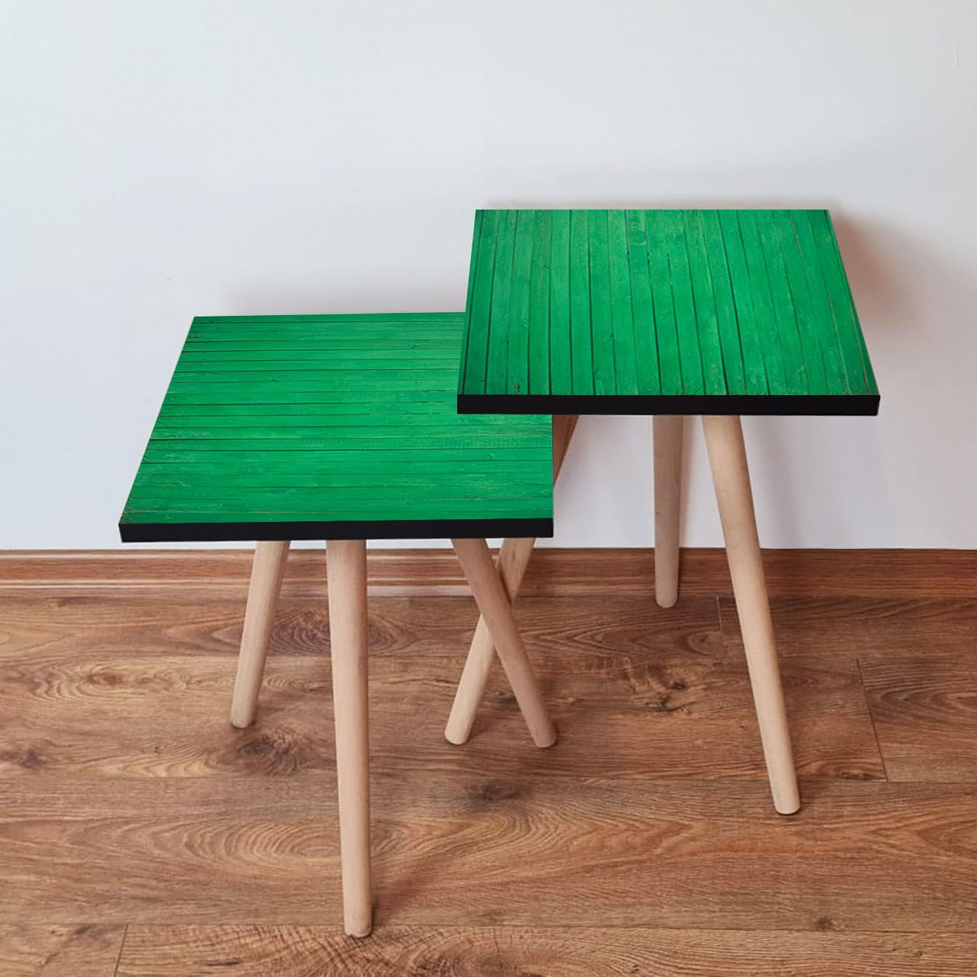Set masute de cafea, Hanah Home, mdf, verde si negru, 35x47x35 cm, 35x42x35 cm