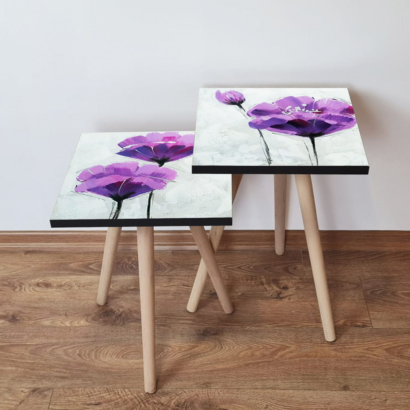 Set masute de cafea, Hanah Home, mdf, roz si mov, 35x35x47 cm, 35x35x42 cm