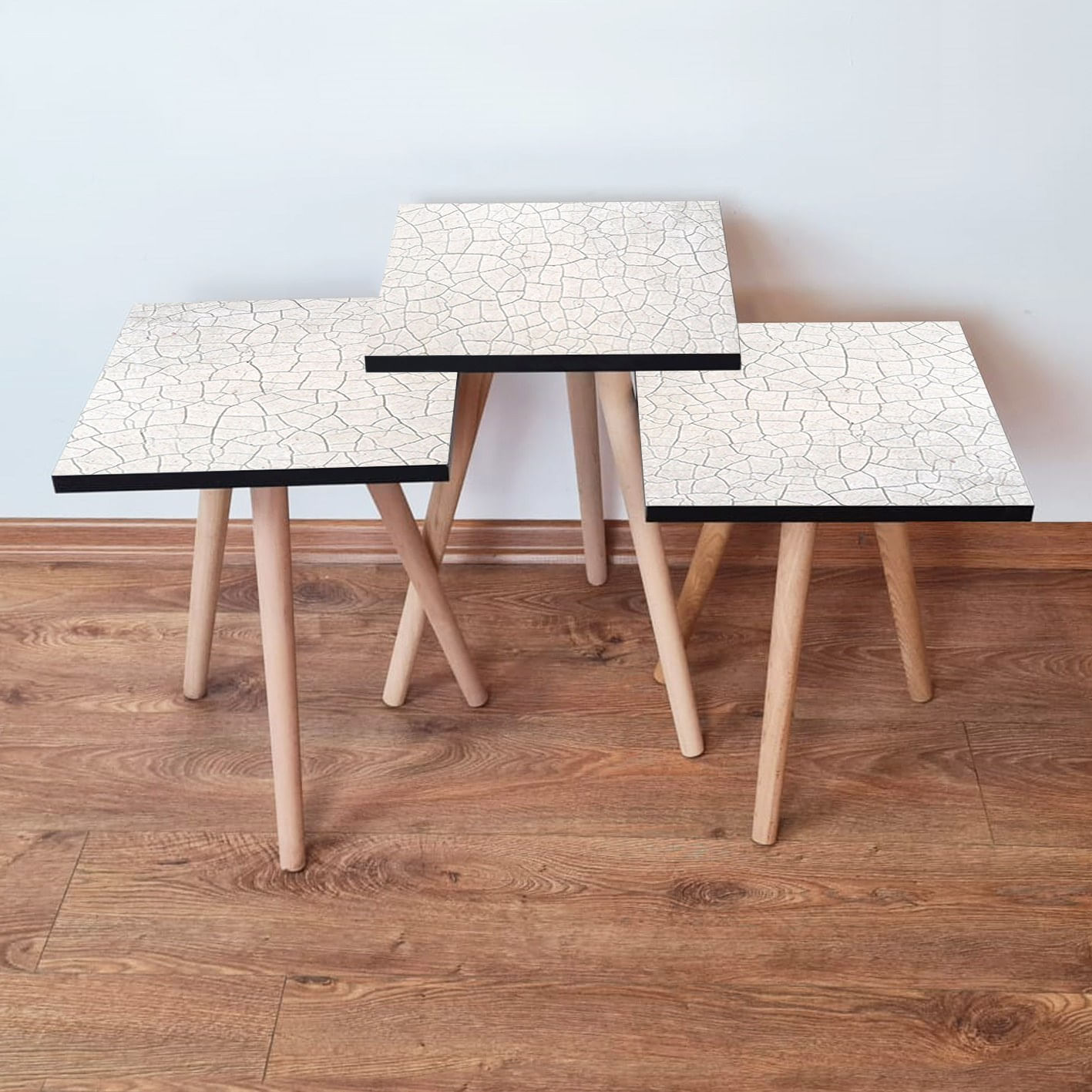 Set masute de cafea, Hanah Home, mdf, alb si gri, 35x35x52 cm