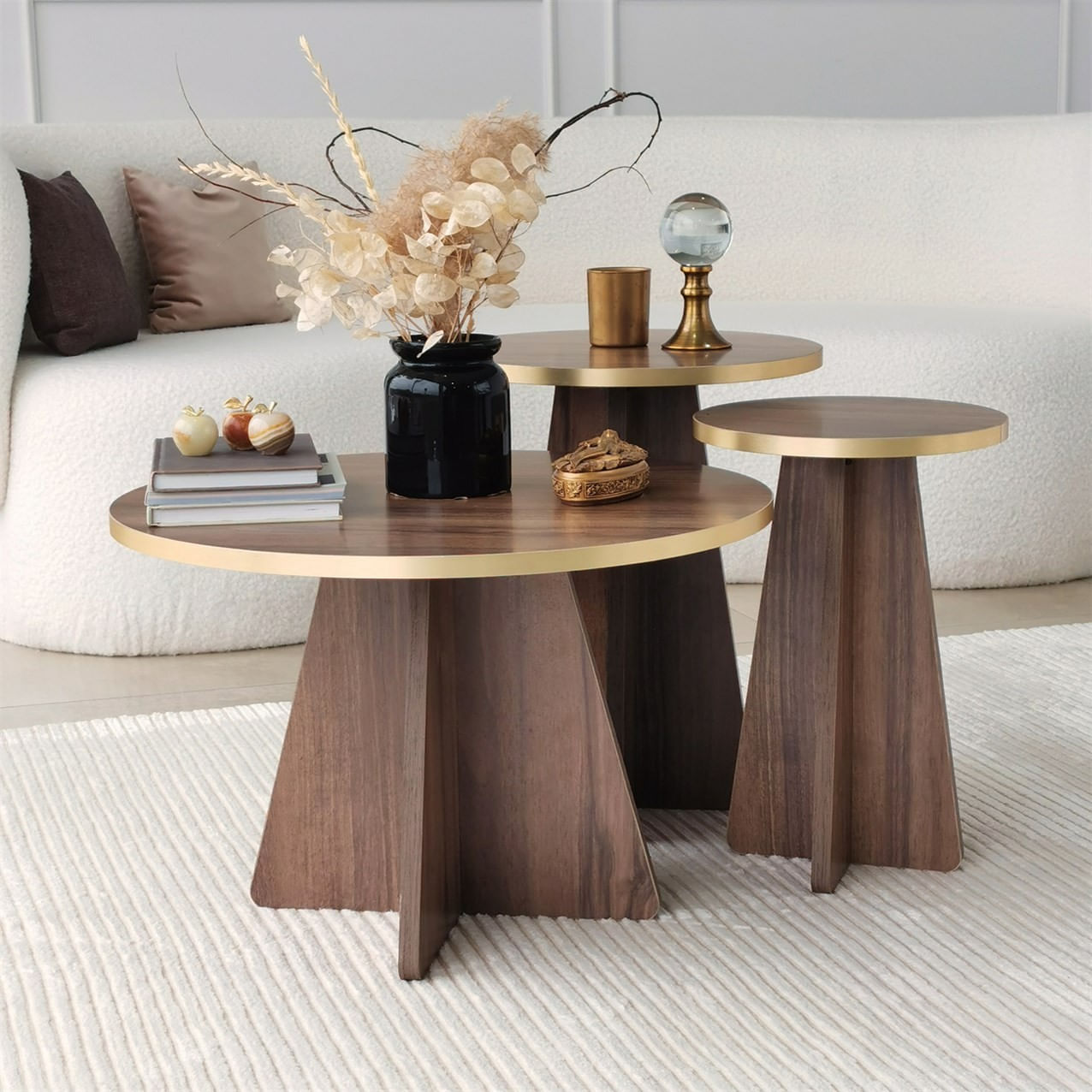 Set masute de cafea, Hanah Home, pal melaminat, auriu si nuc, 40x50x40 cm si 30x45x30 cm — imaginea 2