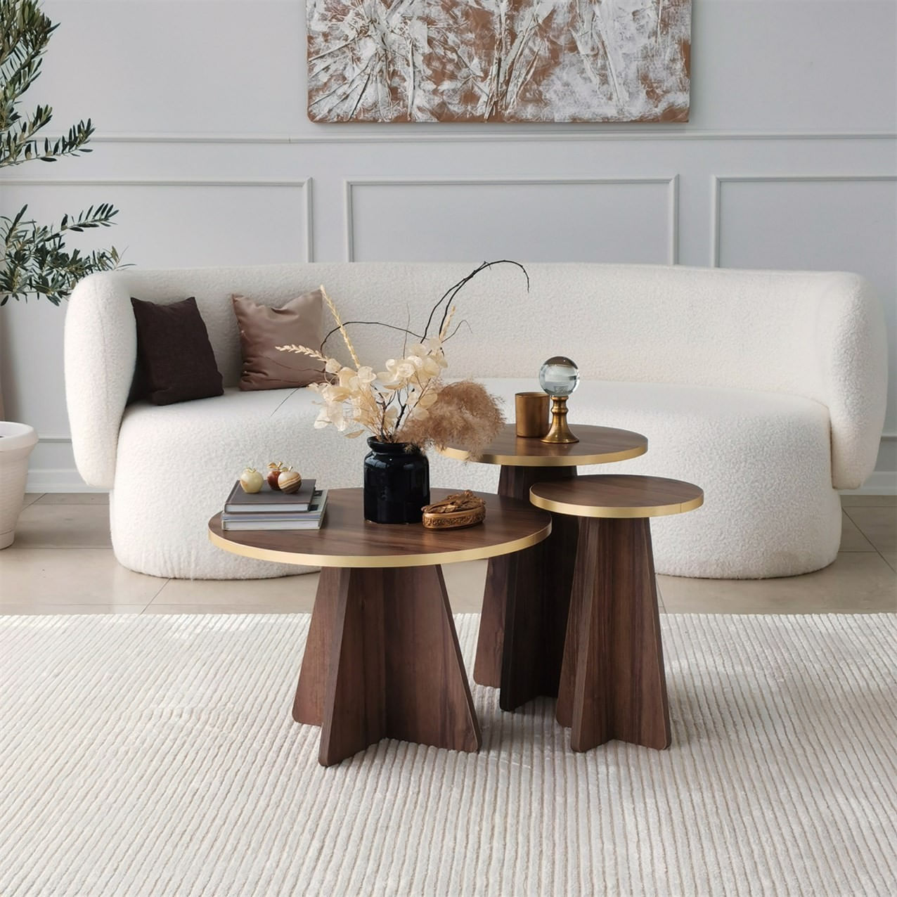 Set masute de cafea, Hanah Home, pal melaminat, auriu si nuc, 40x50x40 cm si 30x45x30 cm — imaginea 4