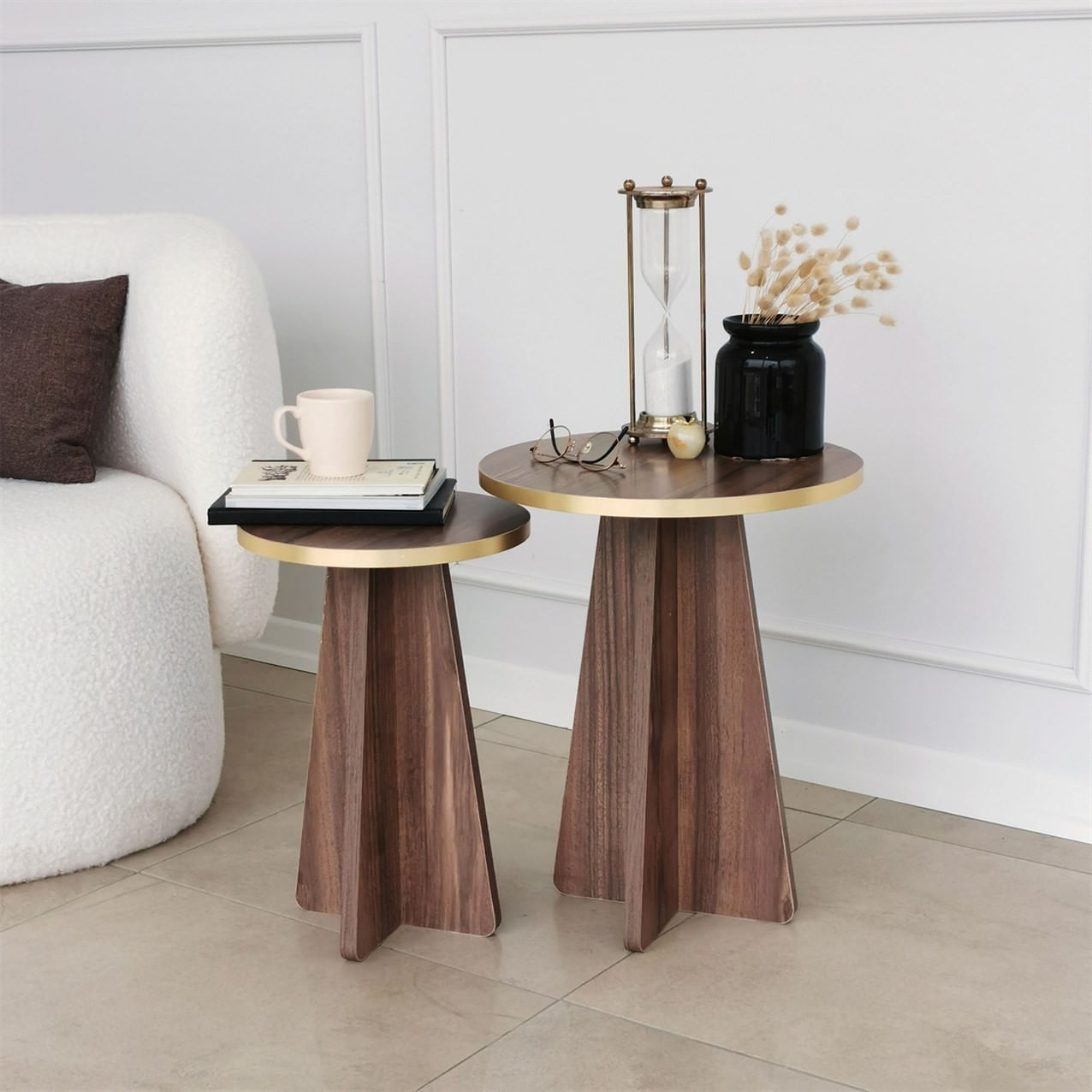 Set masute de cafea, Hanah Home, pal melaminat, auriu si nuc, 40x50x40 cm si 30x45x30 cm — imaginea 6