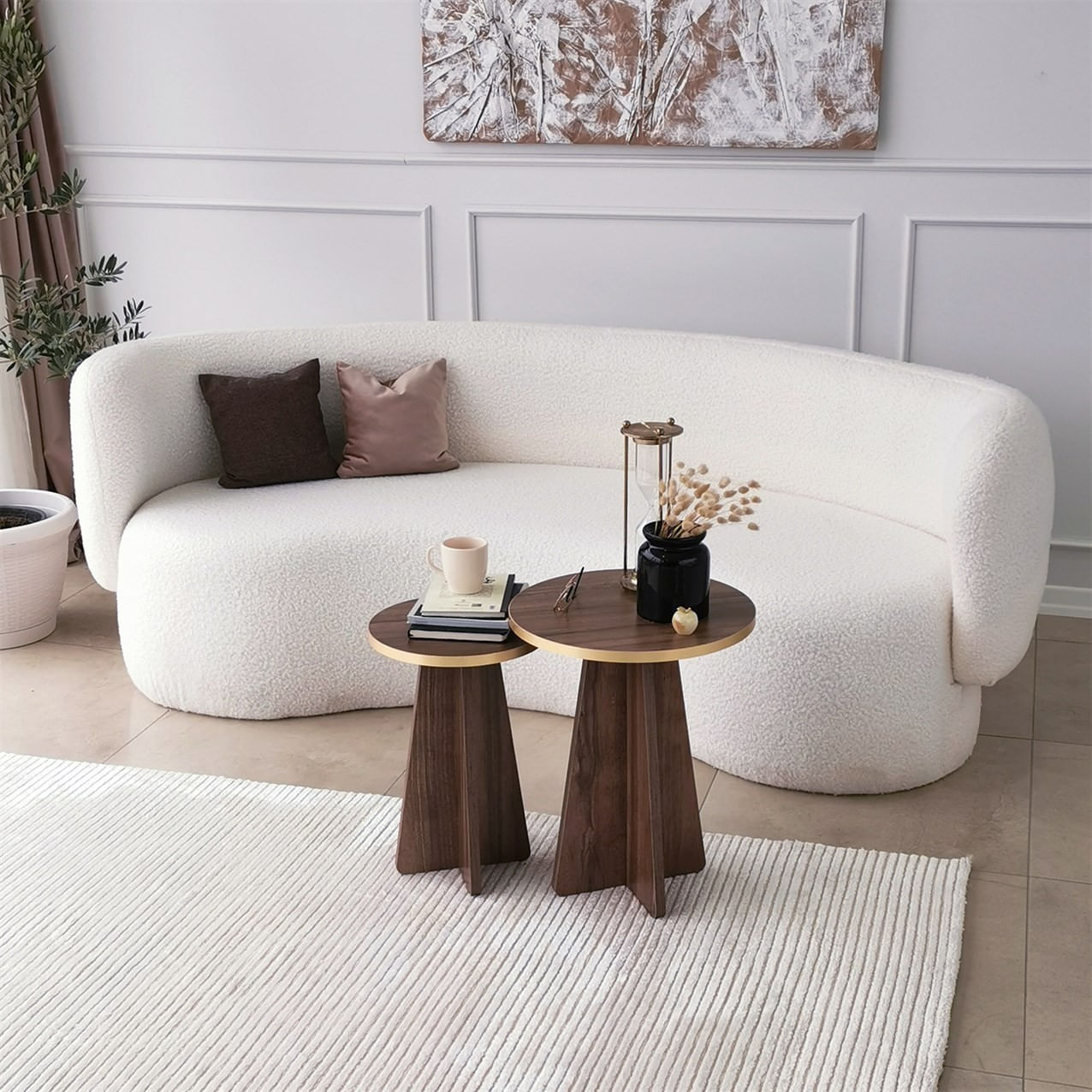 Set masute de cafea, Hanah Home, pal melaminat, auriu si nuc, 40x50x40 cm si 30x45x30 cm — imaginea 7