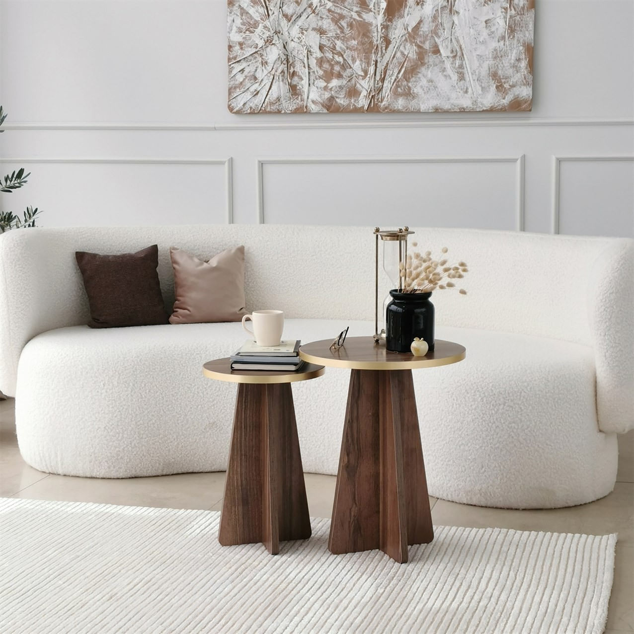 Set masute de cafea, Hanah Home, pal melaminat, auriu si nuc, 40x50x40 cm si 30x45x30 cm — imaginea 8