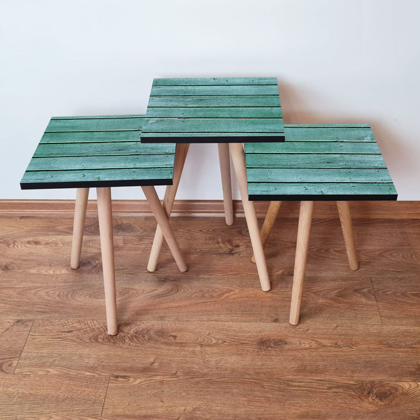Set masute de cafea, Hanah Home, mdf, albastru, 3 piese, 35x35x52 cm
