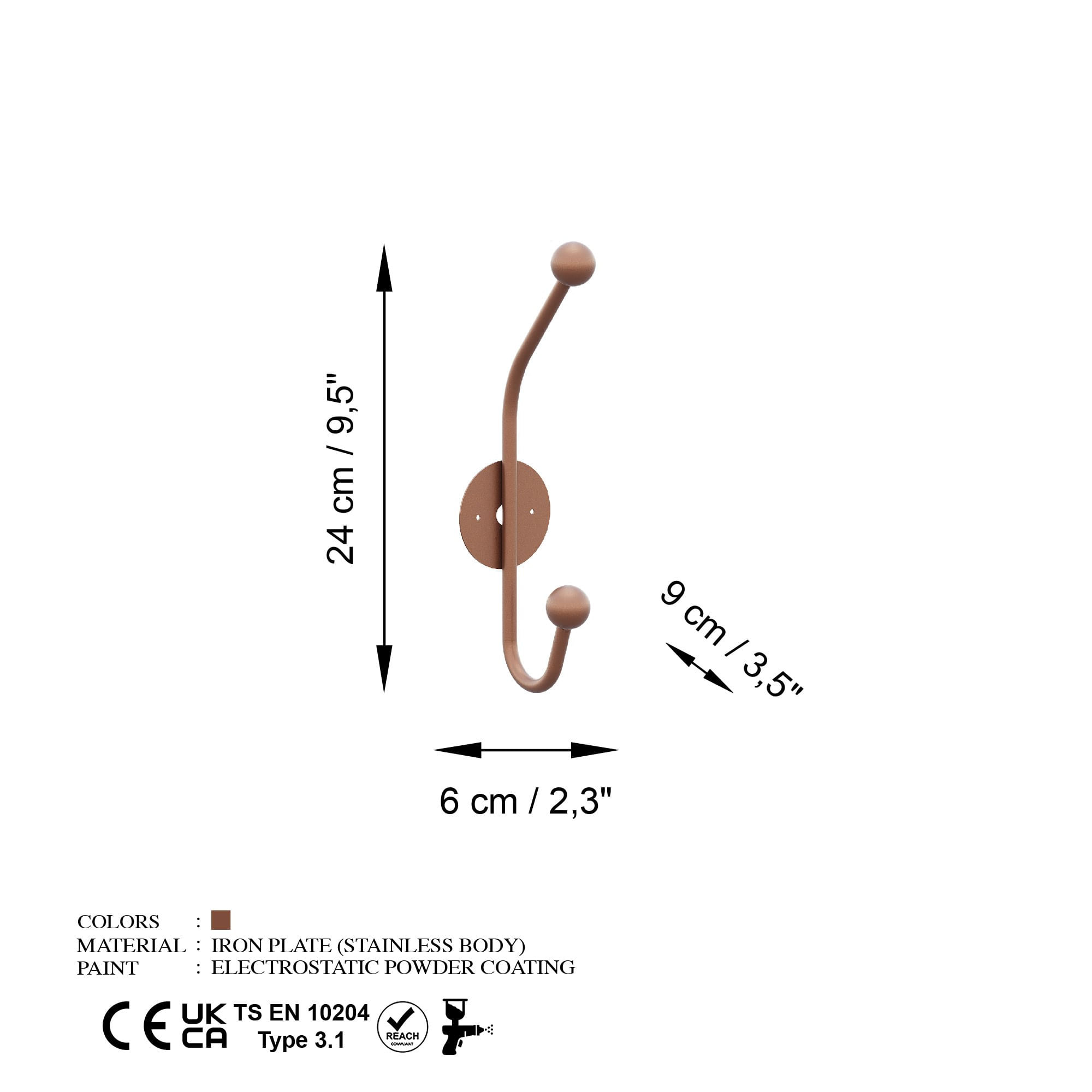 Carlig de perete, Wallxpert, metal, cupru, 6x9x24 cm — imaginea 2