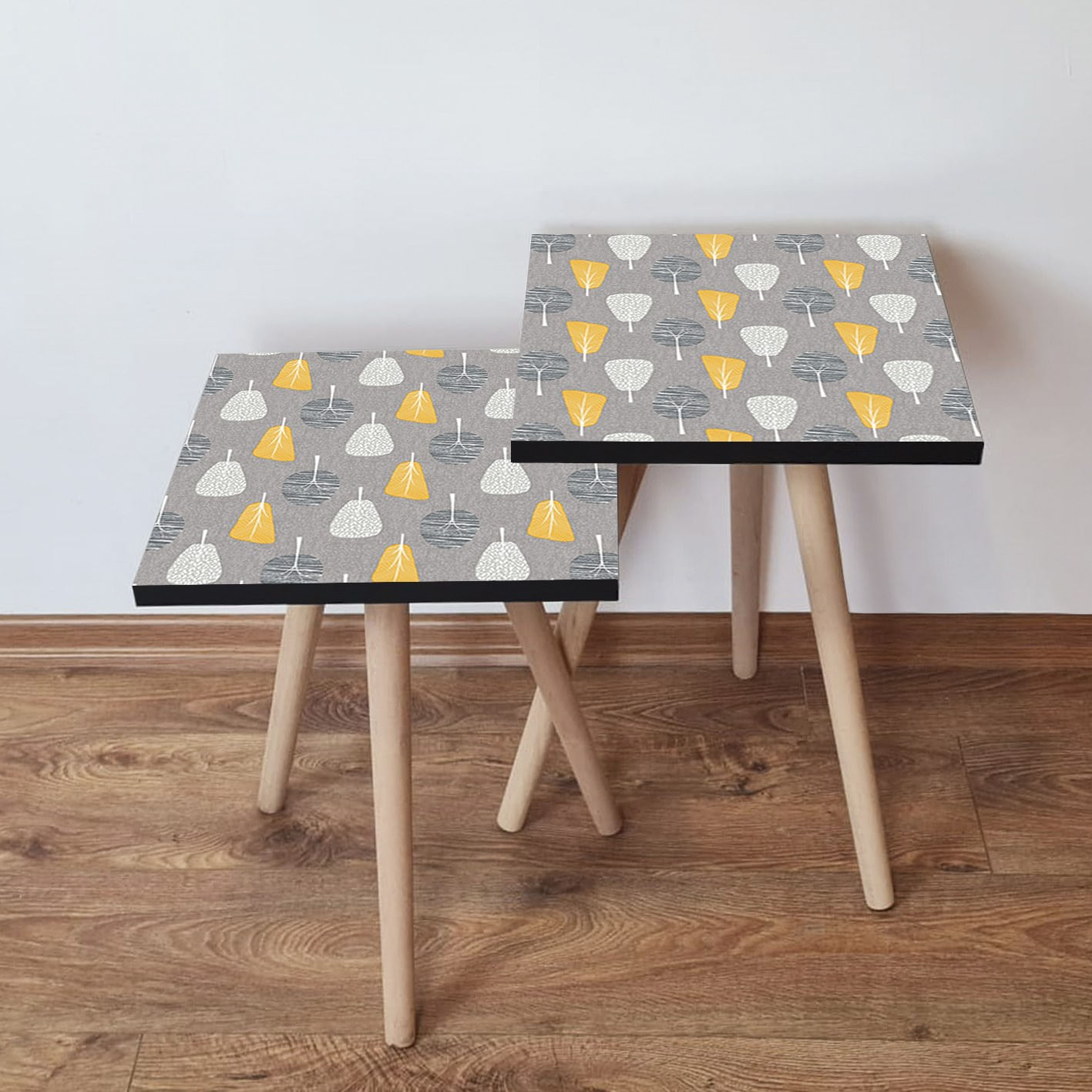 Set masute de cafea, Hanah Home, mdf, alb gri galben, 35x47x35 cm, 2 piese