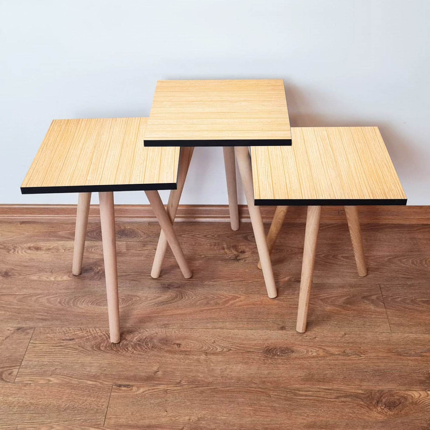 Set mese de cafea suprapuse, Hanah Home, mdf, bej, picioare lemn fag, 35x35x52 cm