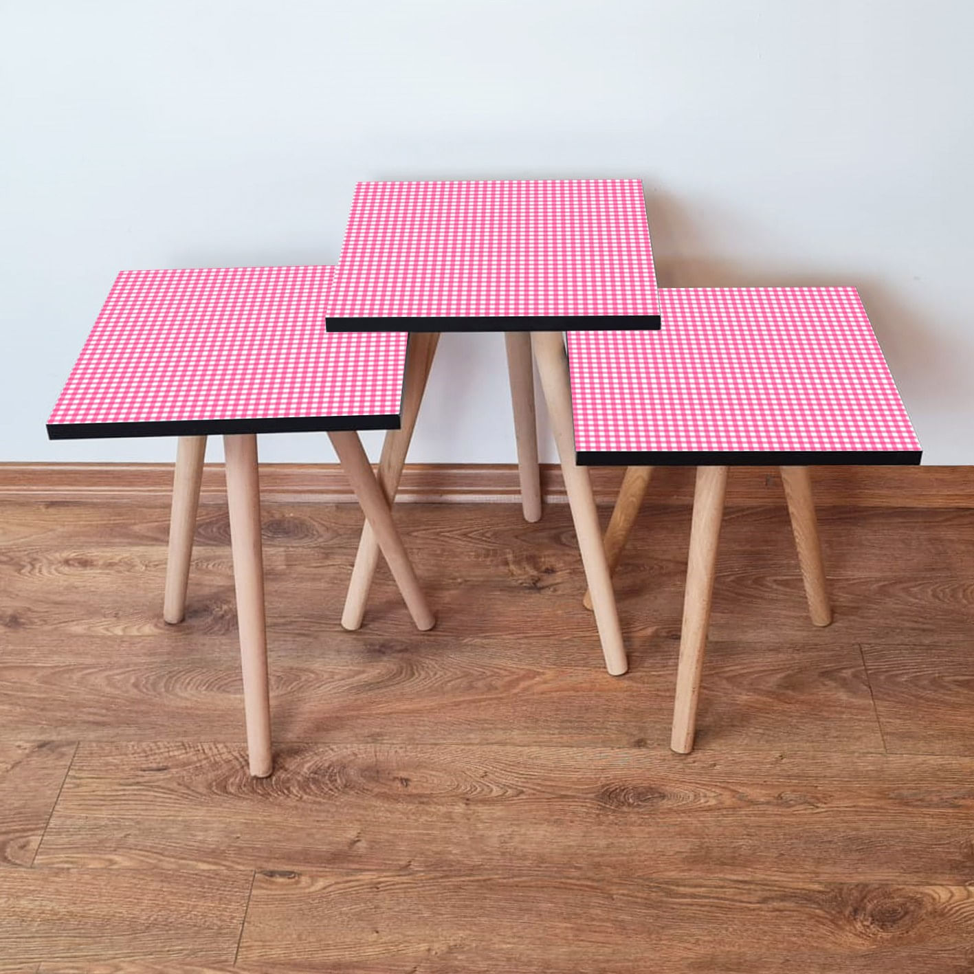 Set masute de cafea, Hanah Home, mdf, roz alb, 35x35x52 cm