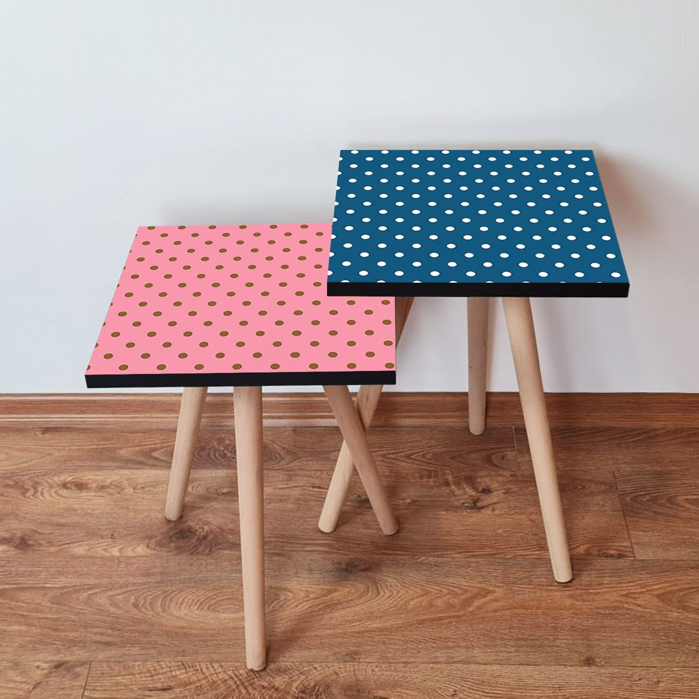 Set masute de cafea, Hanah Home, mdf, roz, albastru marin, alb, maro, 35x35x47 cm, 2 piese