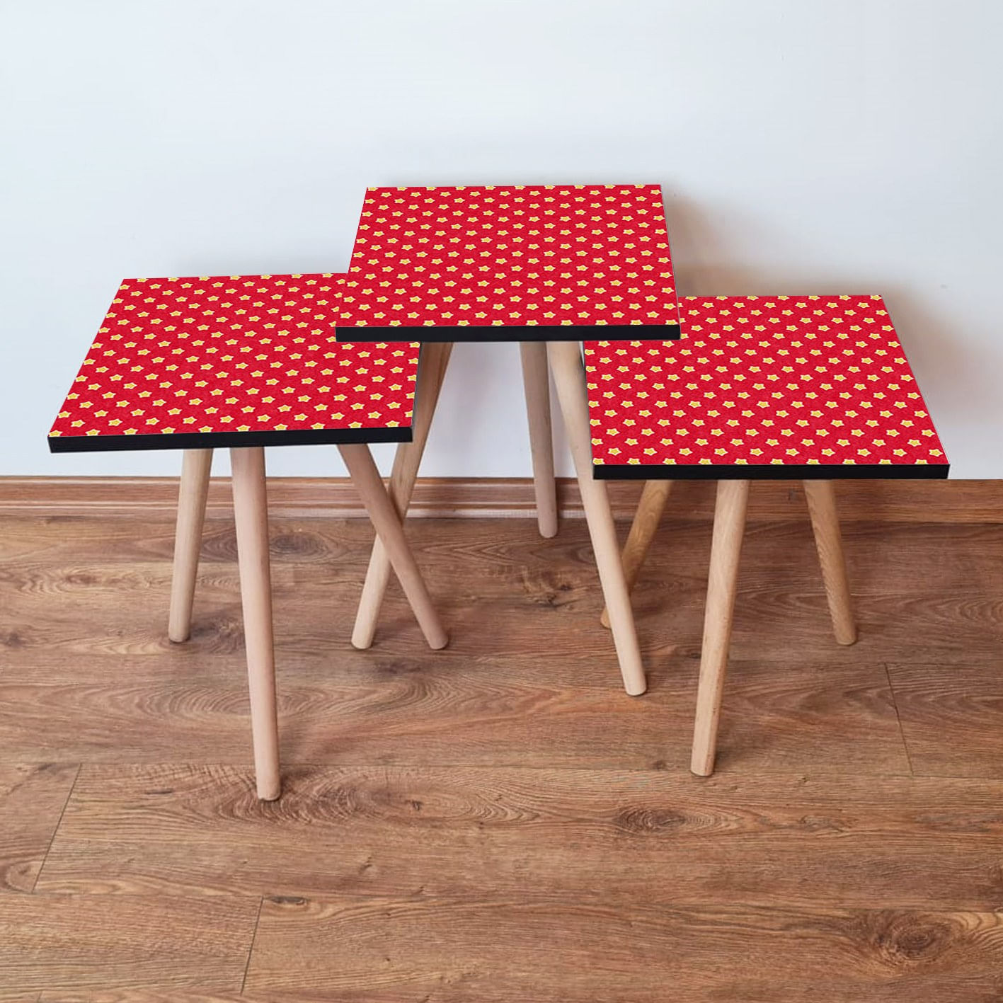 Set masute de cafea, Hanah Home, mdf, rosu galben, 3 piese, 35x35x52 cm