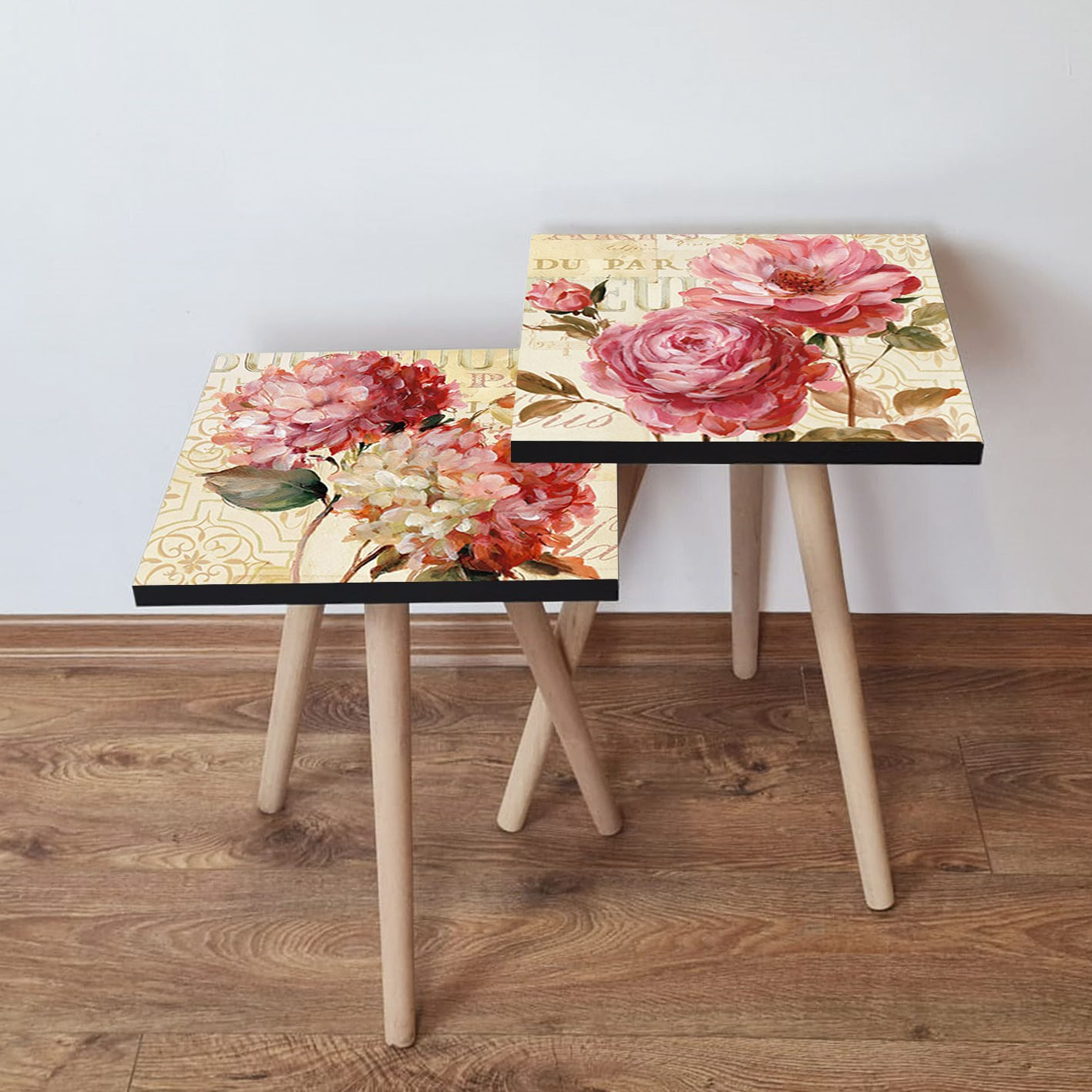 Set masute de cafea, Hanah Home, mdf, multicolor, 35x35x47 cm, picioare lemn fag, 481LNA2242