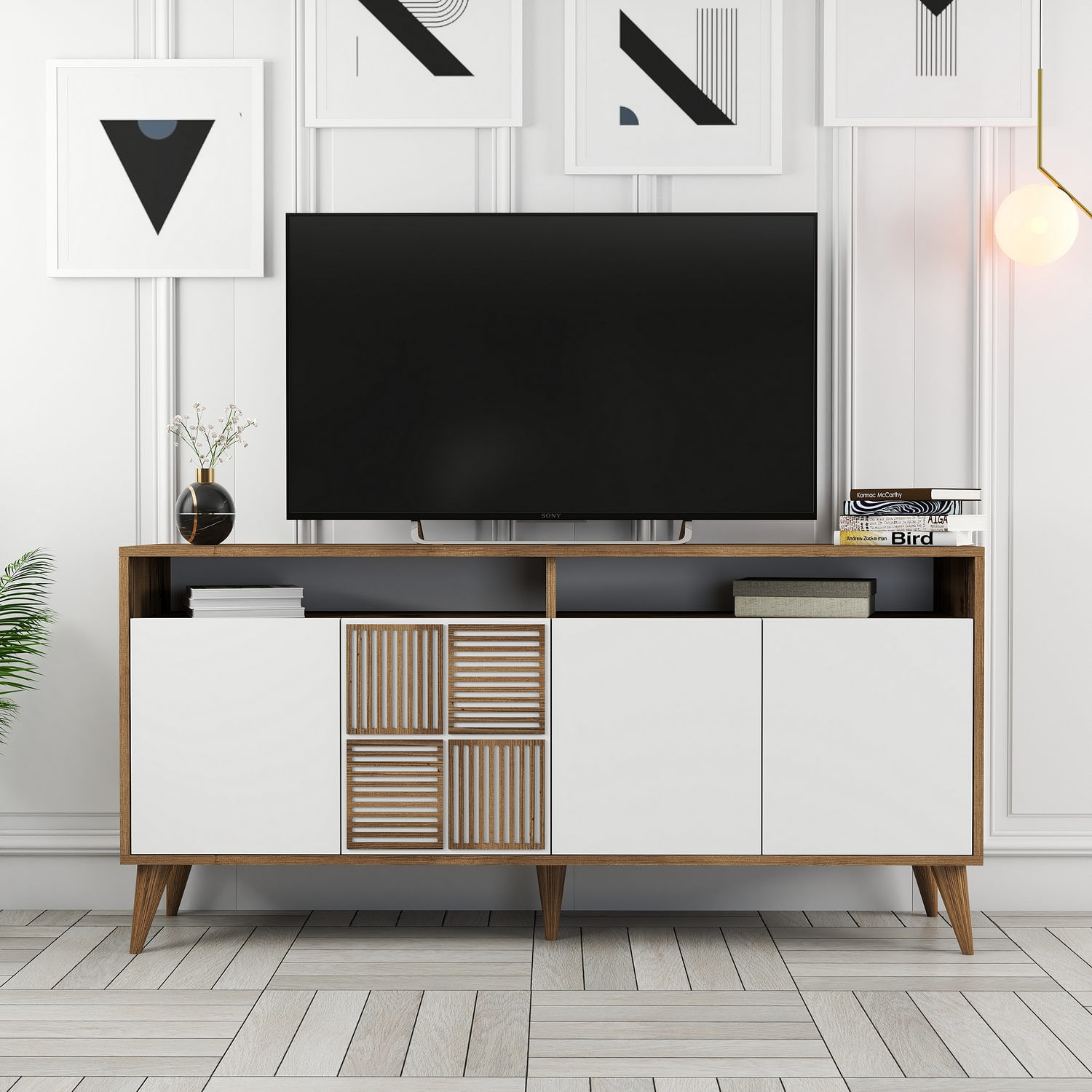 Consola, Hanah Home, pal melaminat, nuc si alb, 160x35x78 cm, 845HCT5330 — imaginea 3