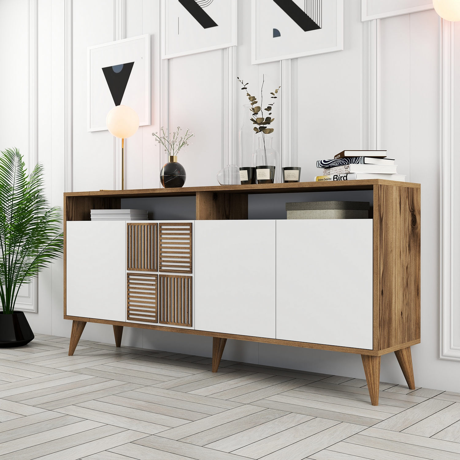 Consola, Hanah Home, pal melaminat, nuc si alb, 160x35x78 cm, 845HCT5330 — imaginea 5