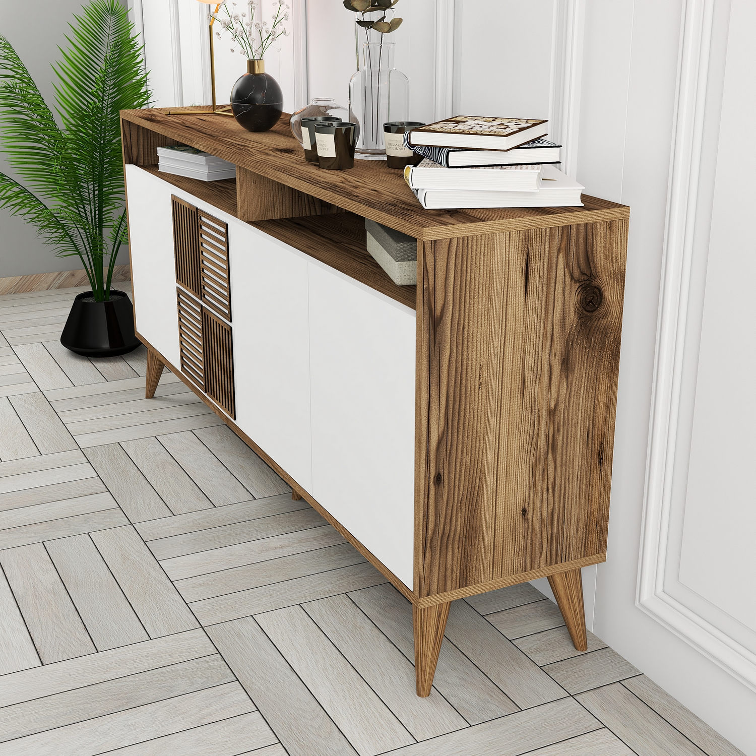 Consola, Hanah Home, pal melaminat, nuc si alb, 160x35x78 cm, 845HCT5330 — imaginea 7