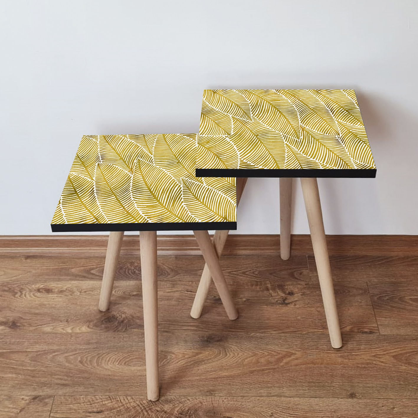 Set masute de cafea, Hanah Home, mdf, galben si alb, 35x35x47 cm, 2 piese