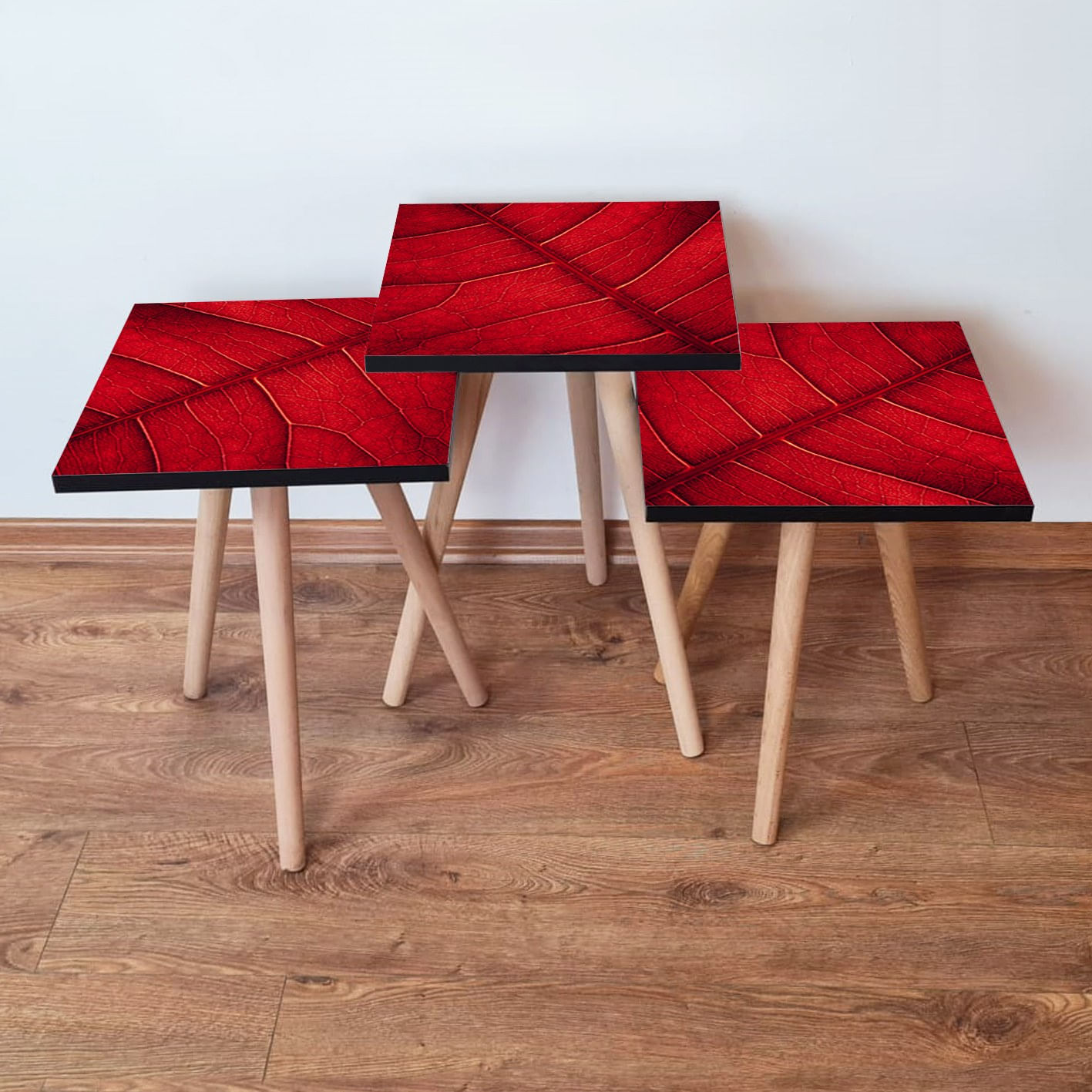 Set masute de cafea, Hanah Home, mdf, rosu, set 3 piese, 35x35x52 cm