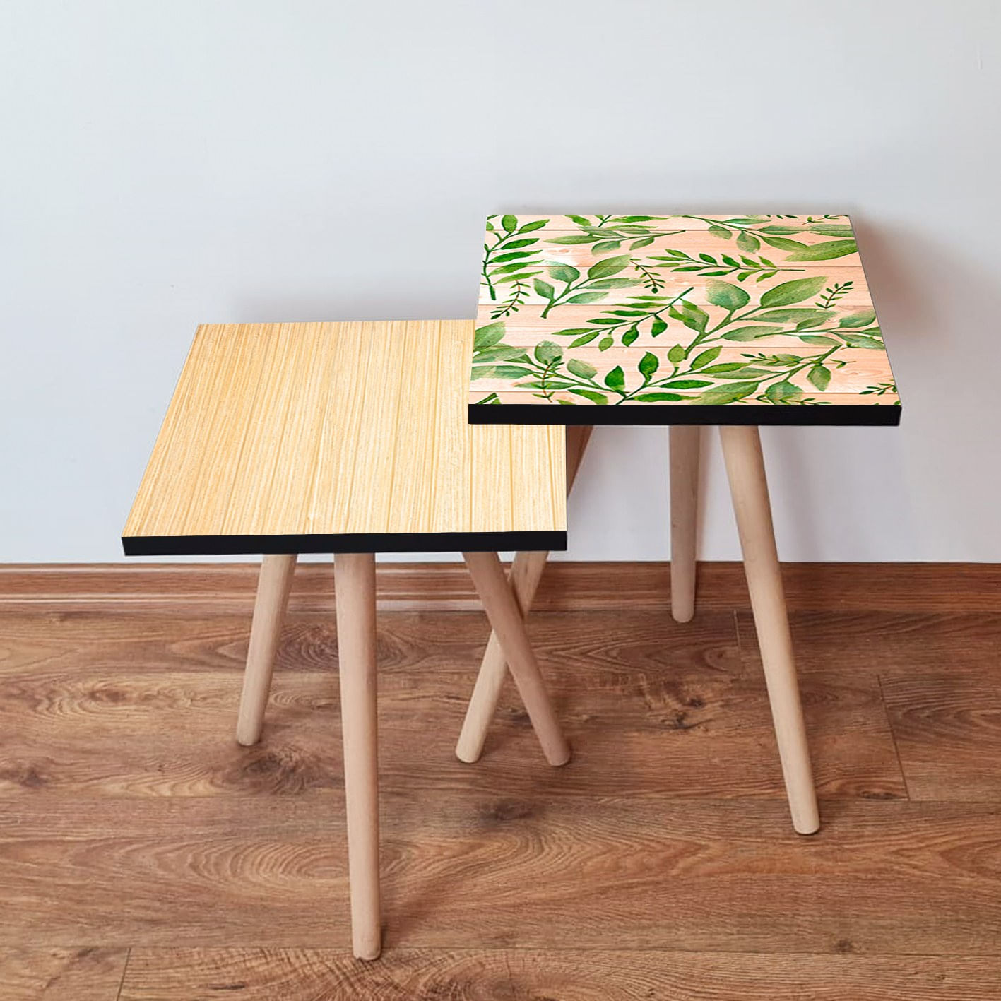 Set masute de cafea, Hanah Home, mdf, crem, somon, verde, 35x35x47 cm, 35x35x42 cm