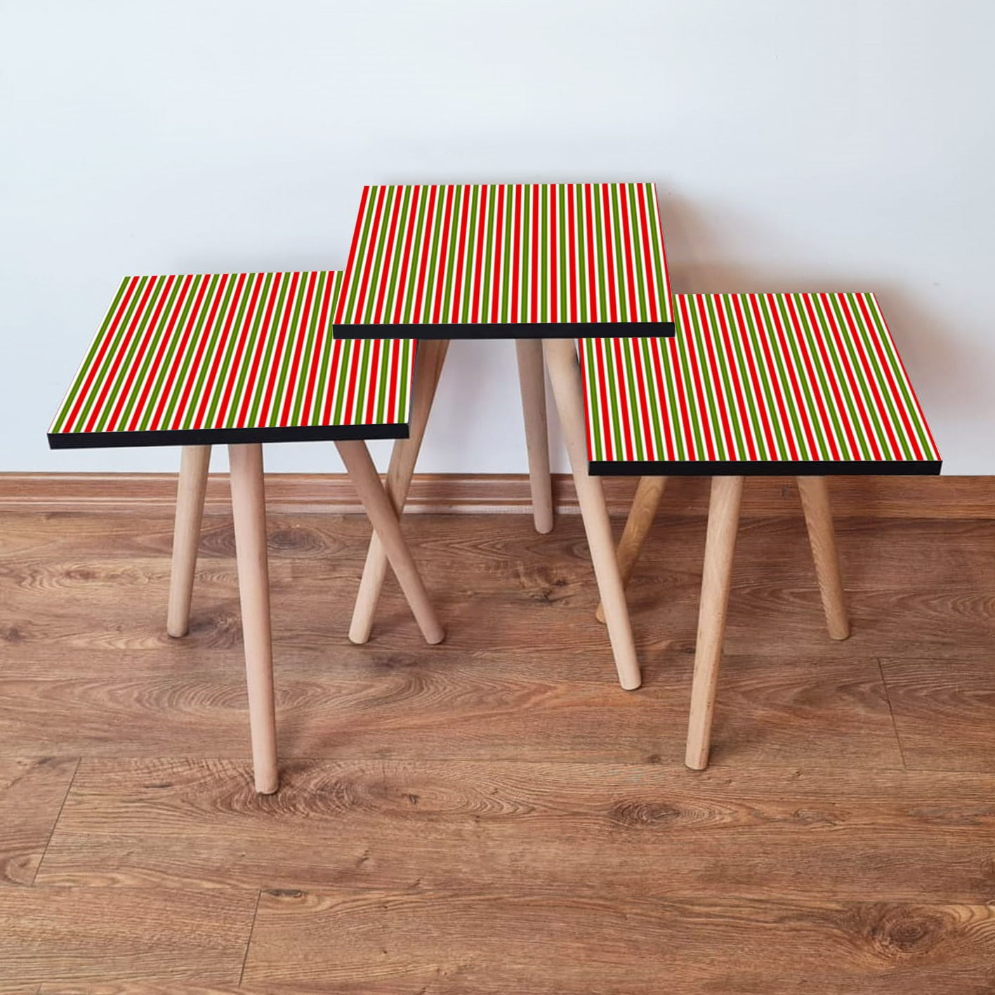 Set masute de cafea, Hanah Home, mdf, rosu verde alb, 35x35x52 cm
