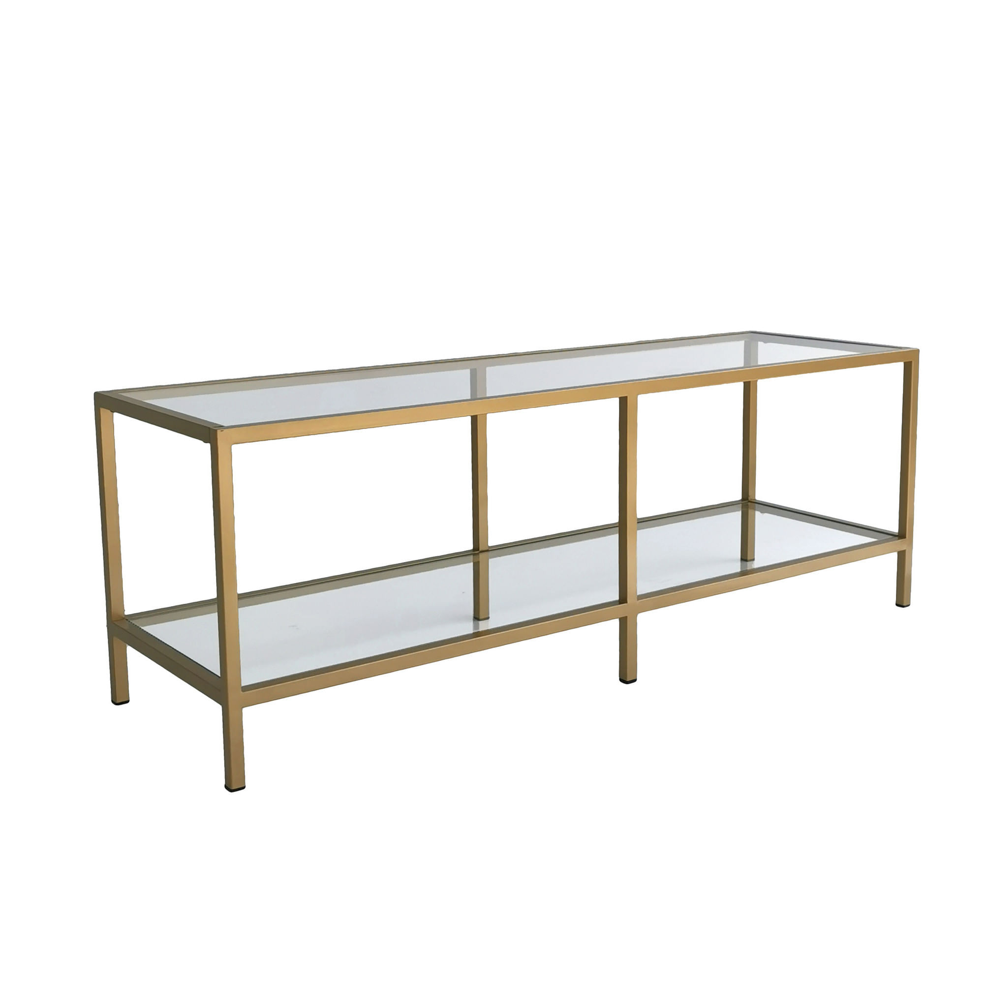 Suport tv, Hanah Home, sticla securizata si metal, auriu, 130x45x40 cm