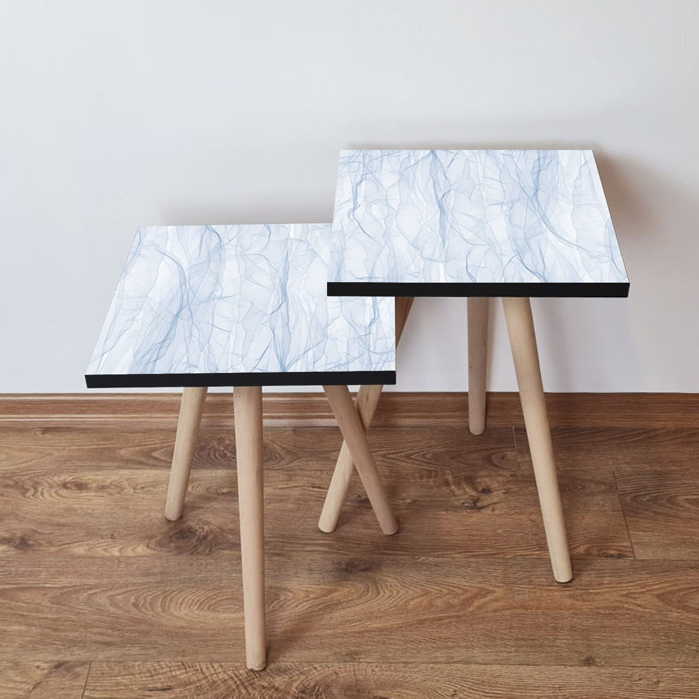 Set masute de cafea, Hanah Home, mdf, alb si albastru deschis, 35x35x47 cm