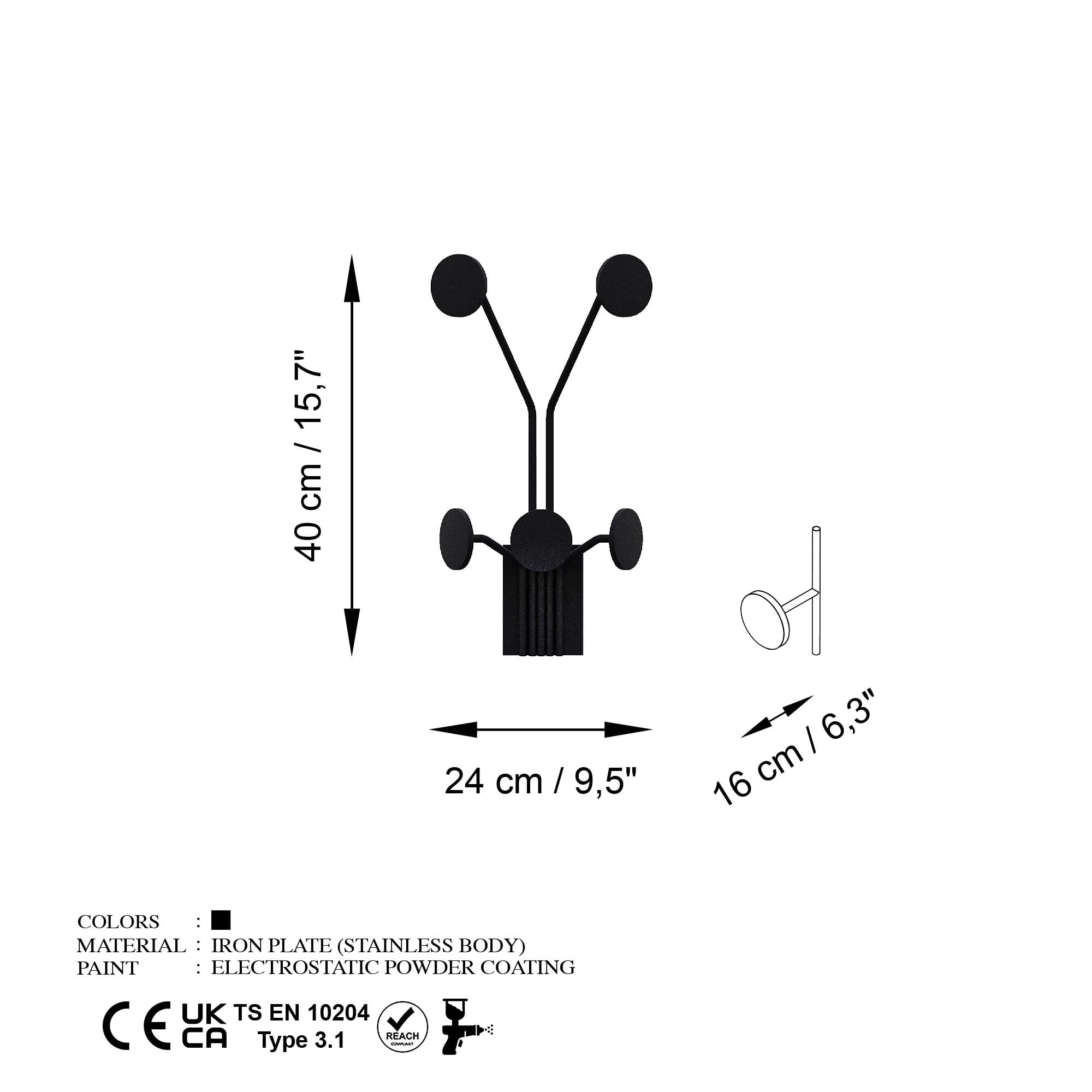 Cuiere de perete, Wallxpert, metal, negru, 24x16x40 cm — imaginea 6