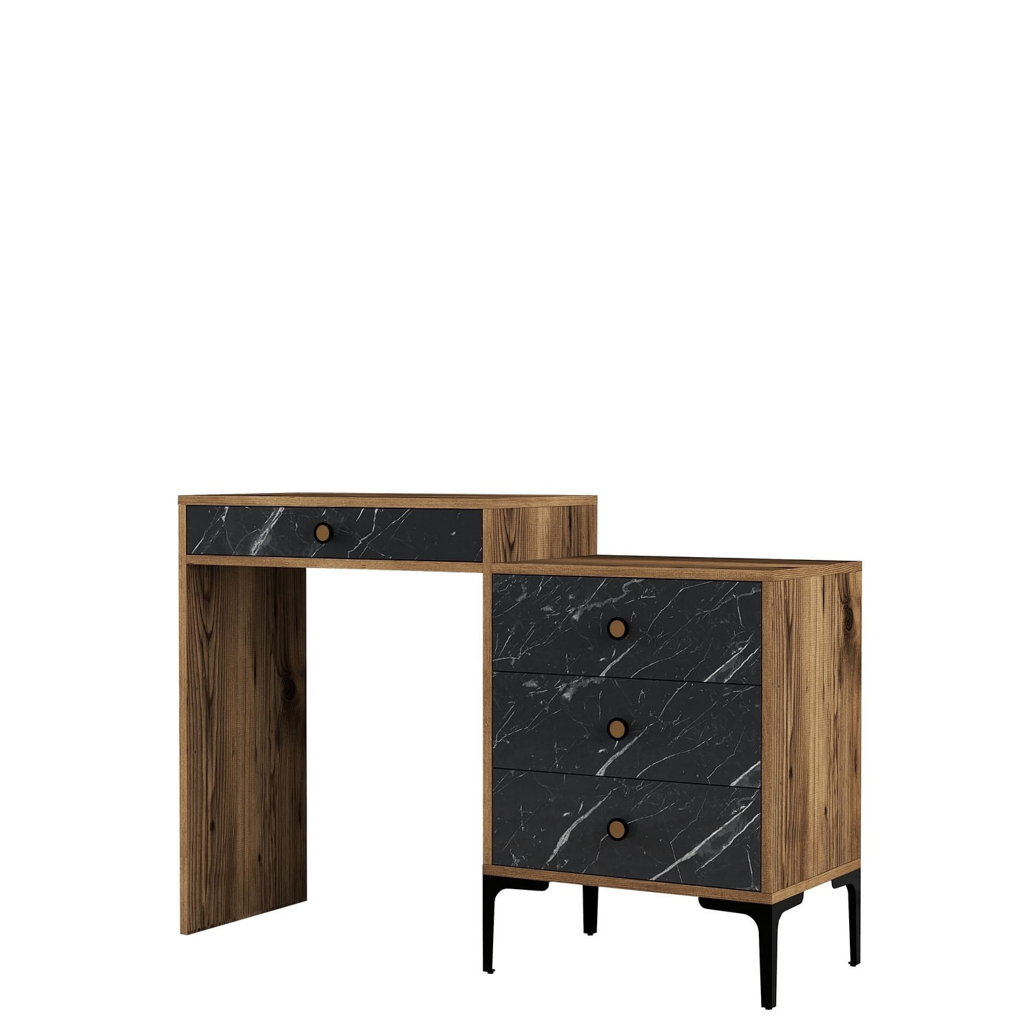 Masa de machiaj, Hanah Home, pal melaminat, nuc si negru, 124x40x84.7 cm — imaginea 2