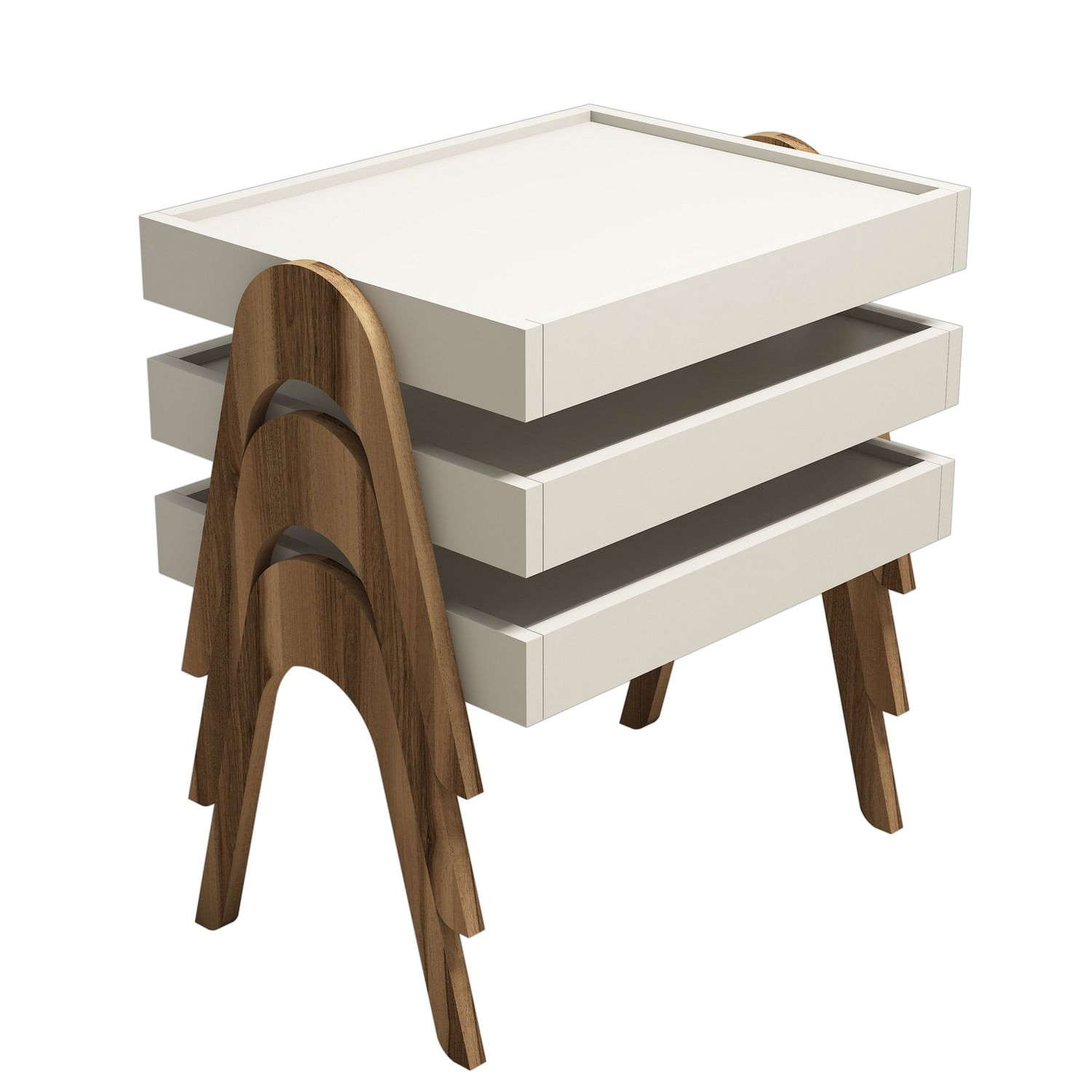 Set masute cuib, Hanah Home, panou de particule melaminat, nuc si crem, 53.6x64x40 cm (3 bucati) — imaginea 2