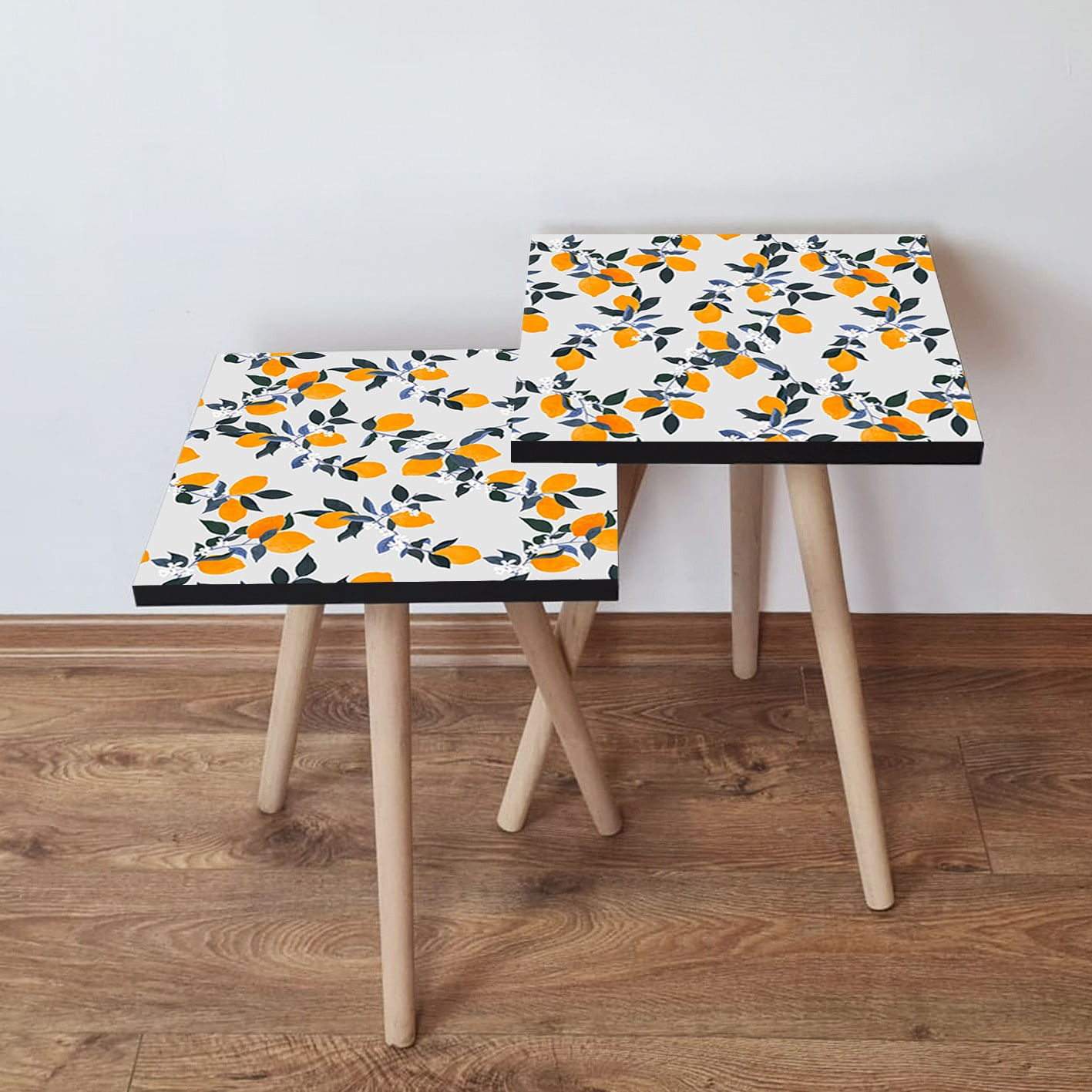 Set masute de cafea, Hanah Home, mdf, alb portocaliu verde, 35x35x47 cm