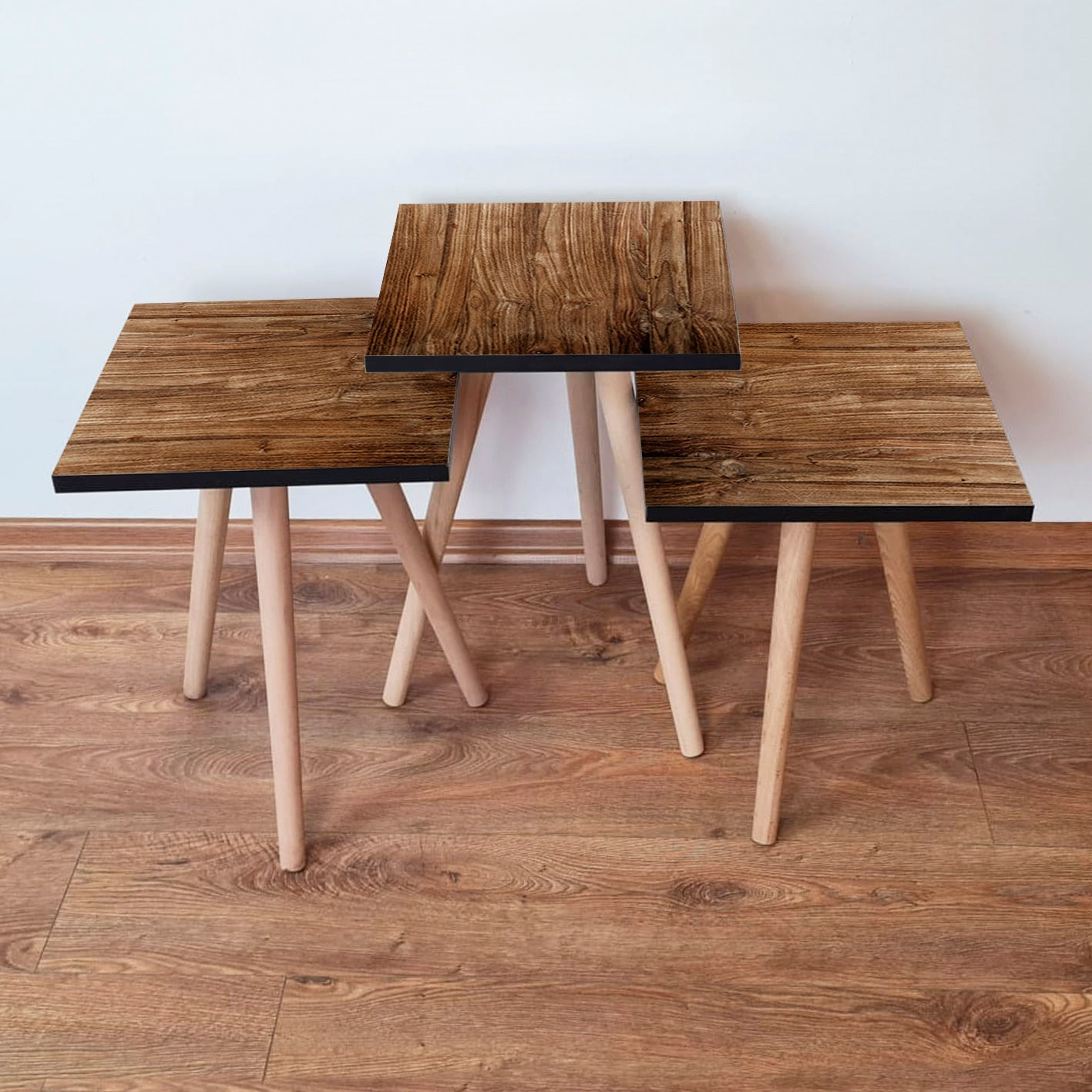 Set mese de cafea, Hanah Home, mdf, maro, 3 piese